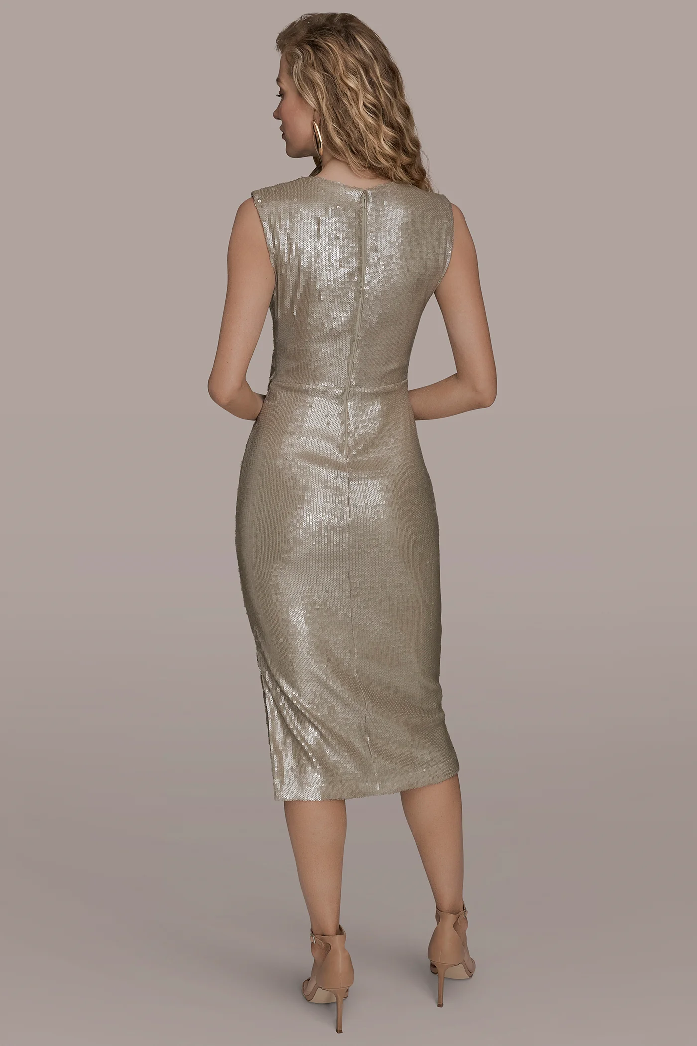 SEQUIN SLEEVELESS MIDI SHEATH DRESS - VXVOV