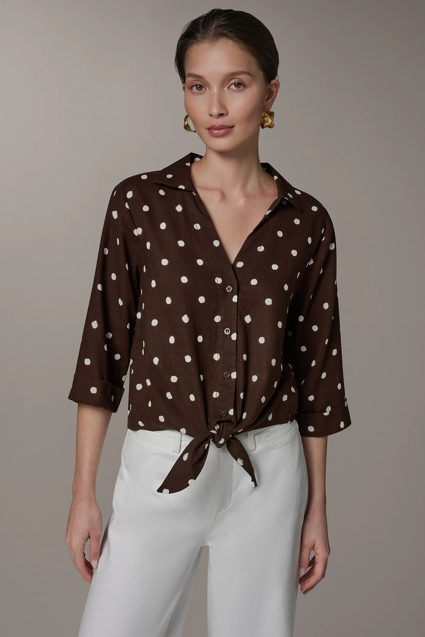 LONG SLEEVE TIE-FRONT BLOUSE - VXVOV