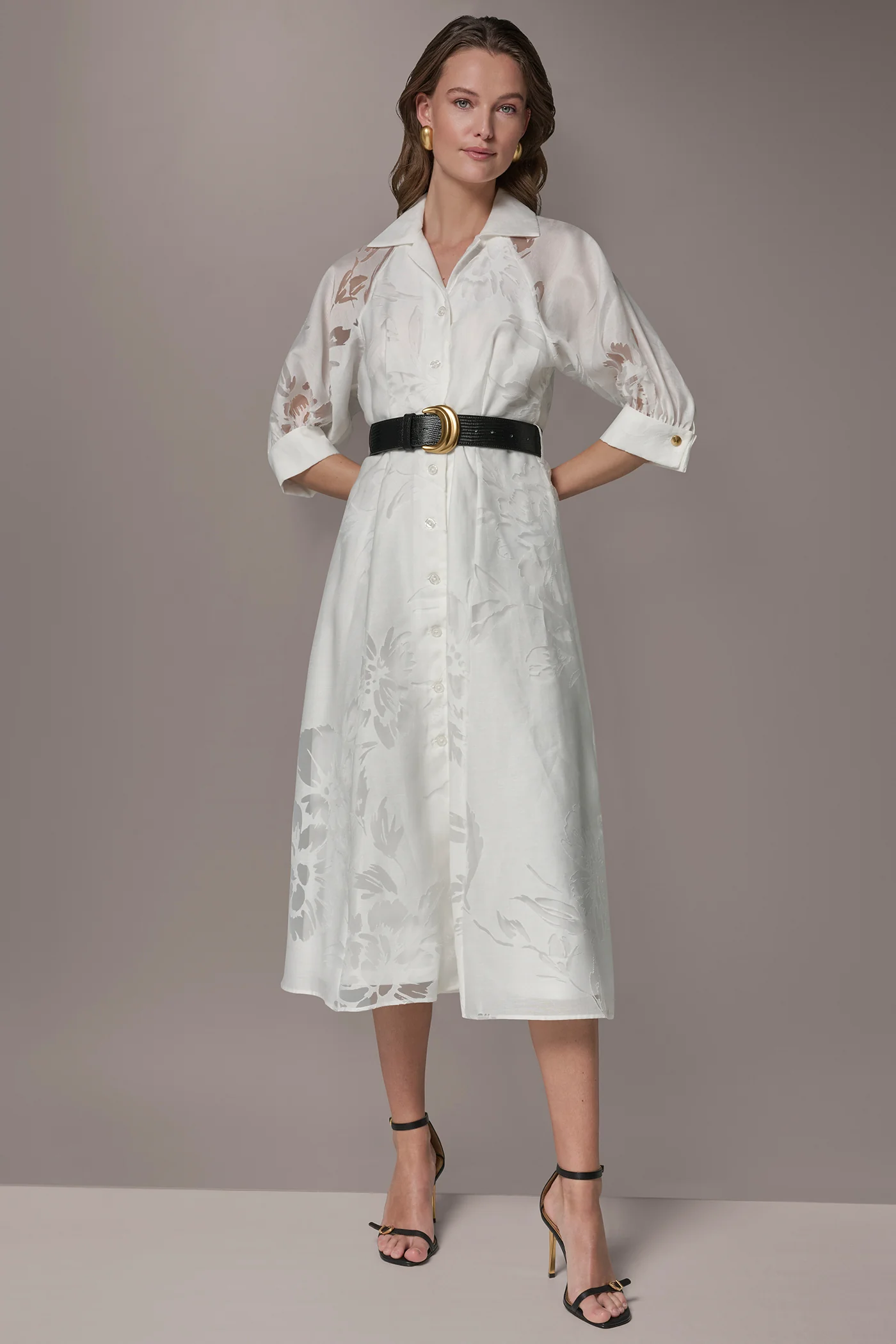 FLORAL-JACQUARD MIDI SHIRT DRESS - VXVOV