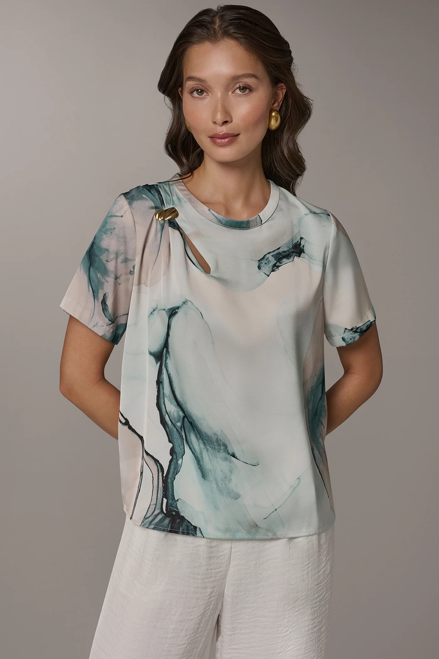 MARBLE GOLD-TONE EMBELLISHED SHOULDER TOP - VXVOV