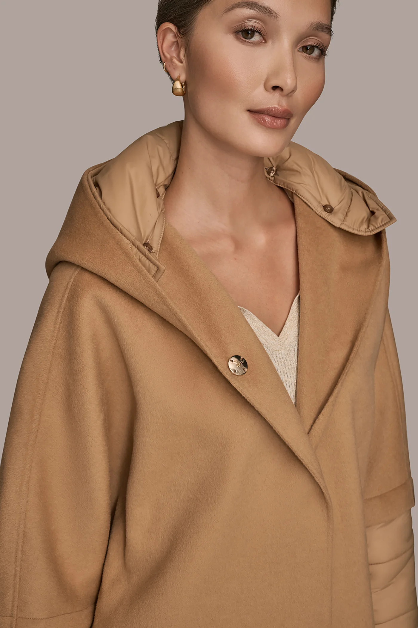 HOODED WOOL-BLEND CAPE COAT - VXVOV