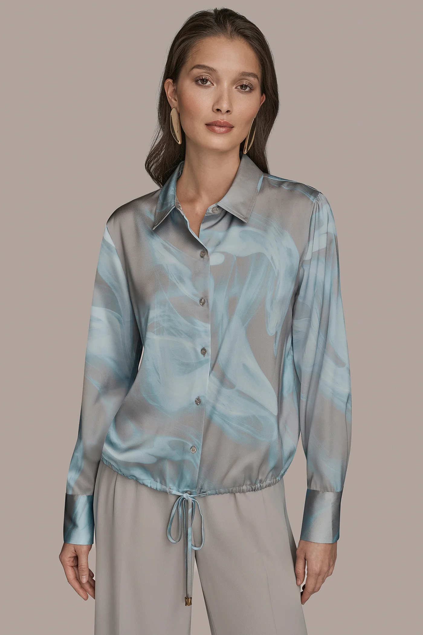 LONG-SLEEVE PRINTED DRAWSTRING BLOUSE - VXVOV