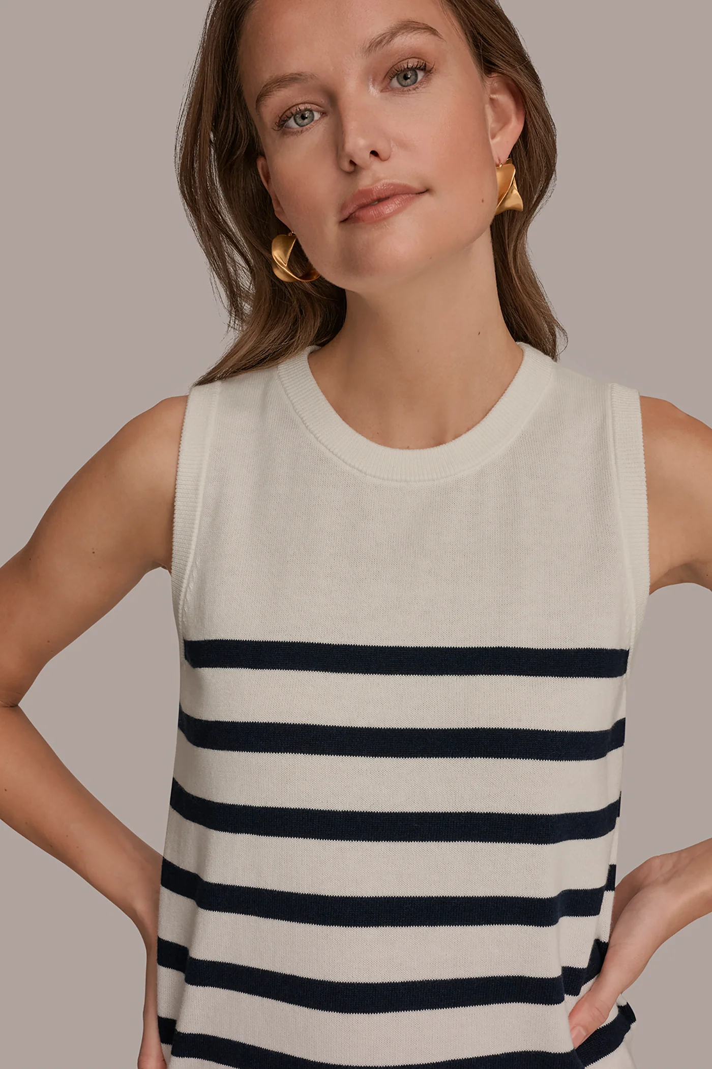 COTTON AND CASHMERE SLEEVELESS STRIPED SWEATER - VXVOV
