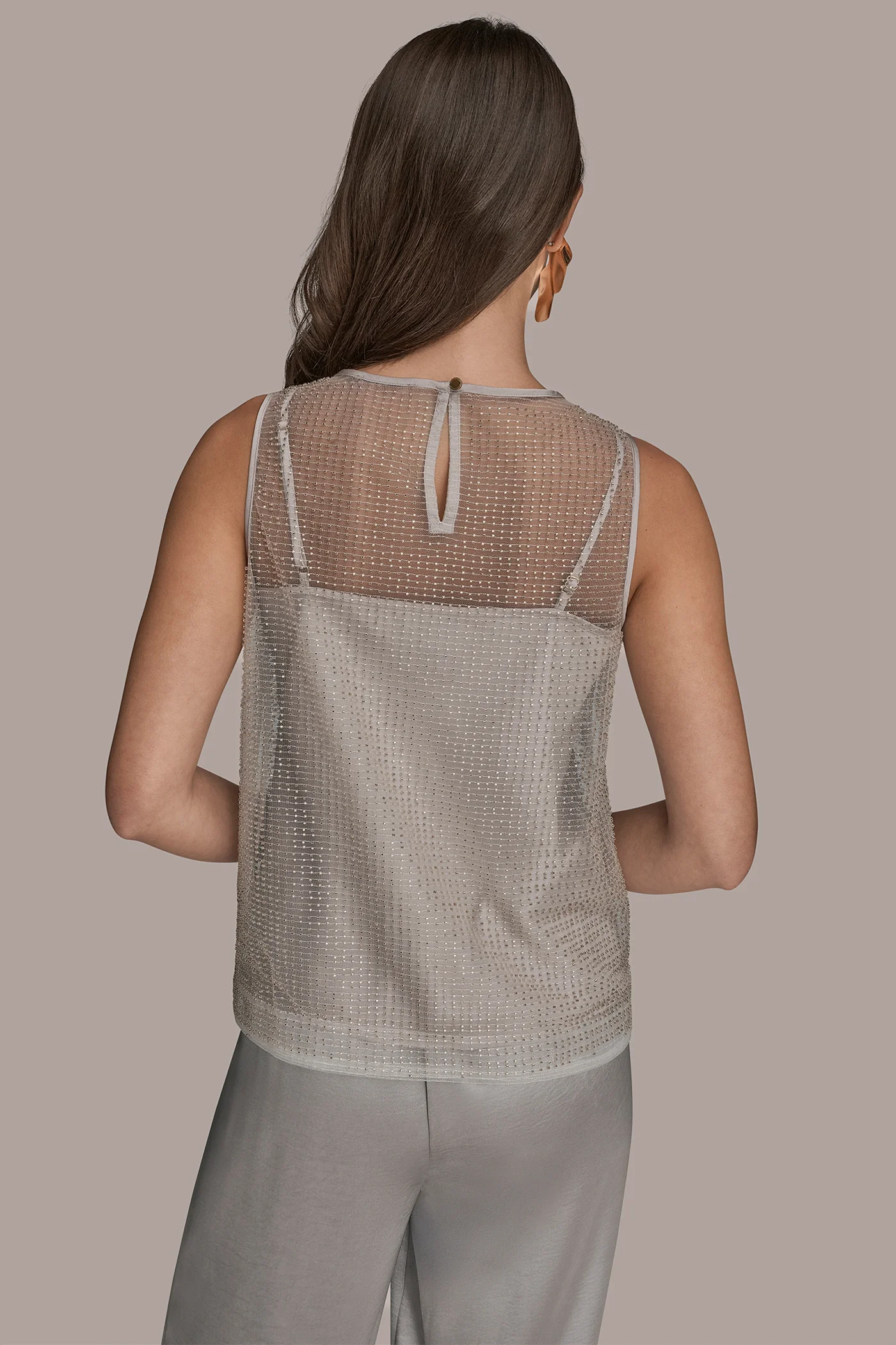 LAYERED BEADED SLEEVELESS BLOUSE - VXVOV