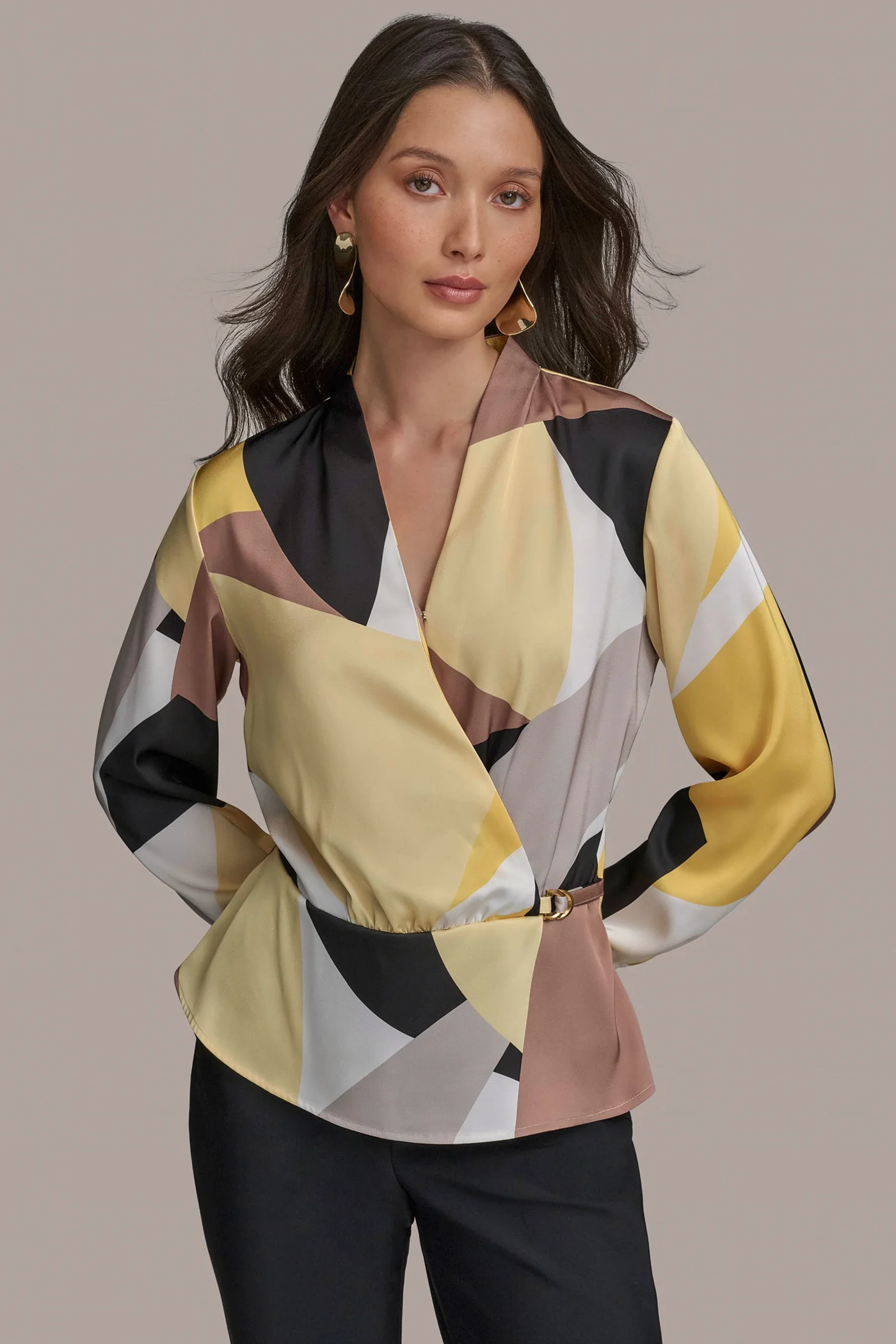 PART LONG SLEEVE FAUX WRAP WITH HARDWARE - VXVOV