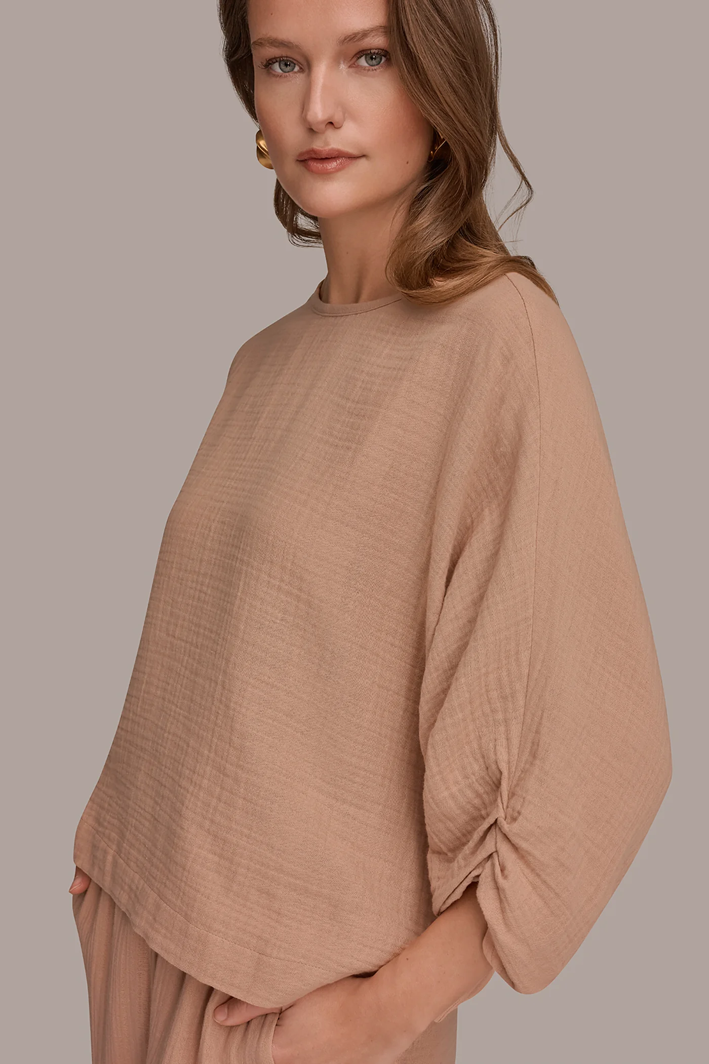 3/4 SLEEVE TWIST CUFF BLOUSE - VXVOV