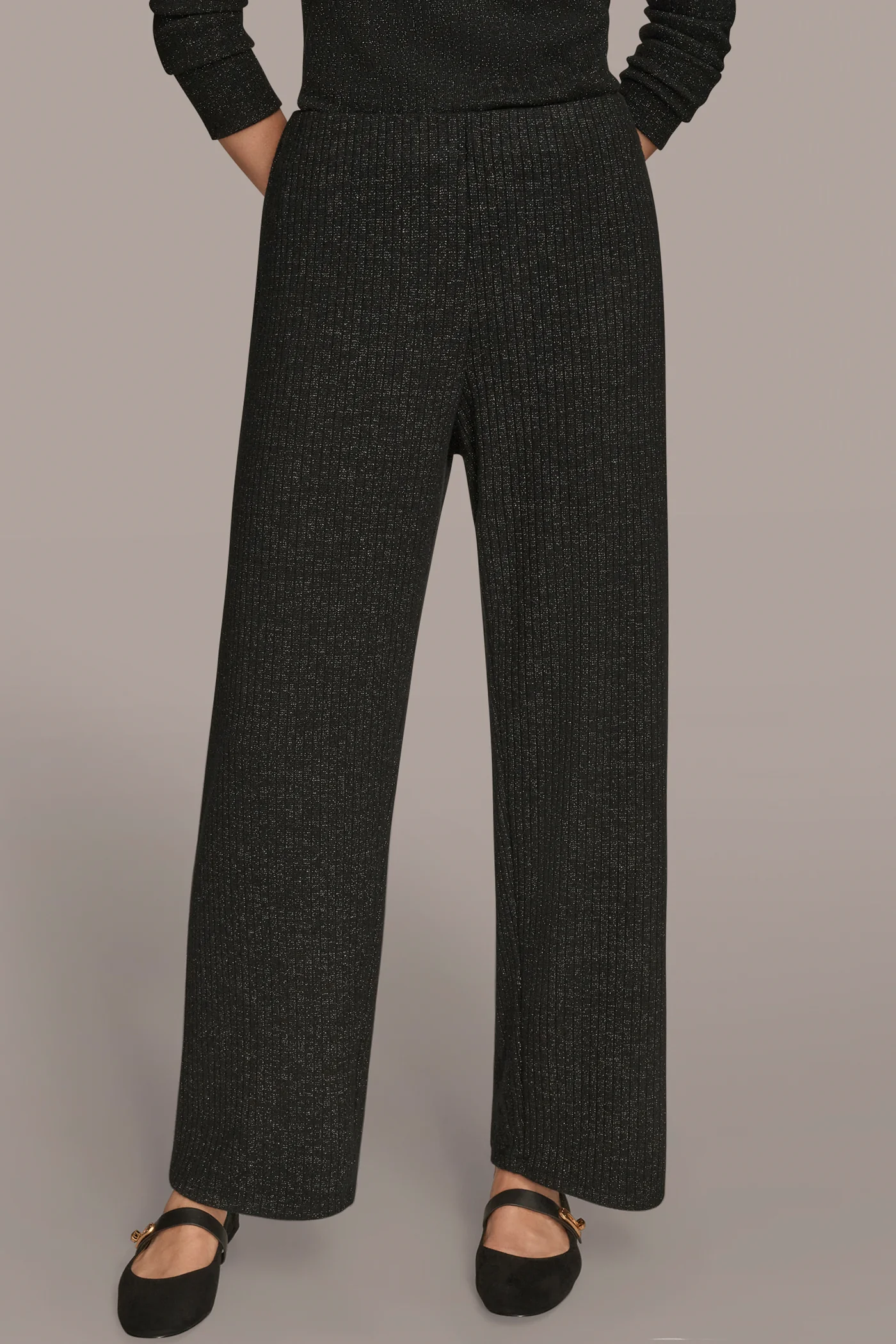 HIGH-RISE METALLIC RIB-KNIT WIDE-LEG PANT - VXVOV