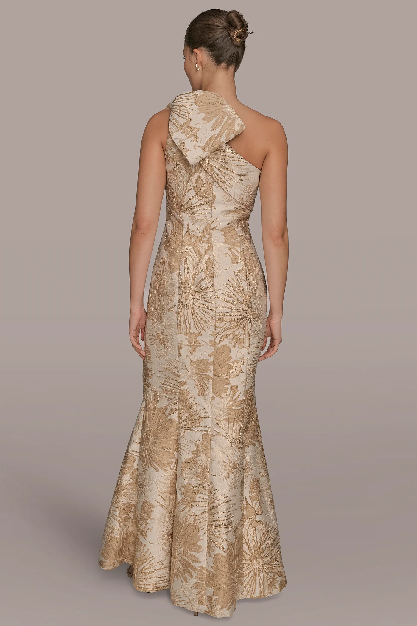 FLORAL BROCADE ONE-SHOULDER BOW GOWN - VXVOV
