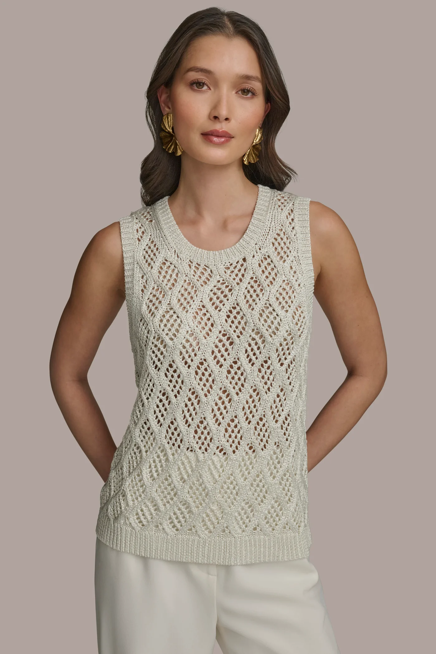 DIAMOND PATTERN CREW NECK TOP - VXVOV