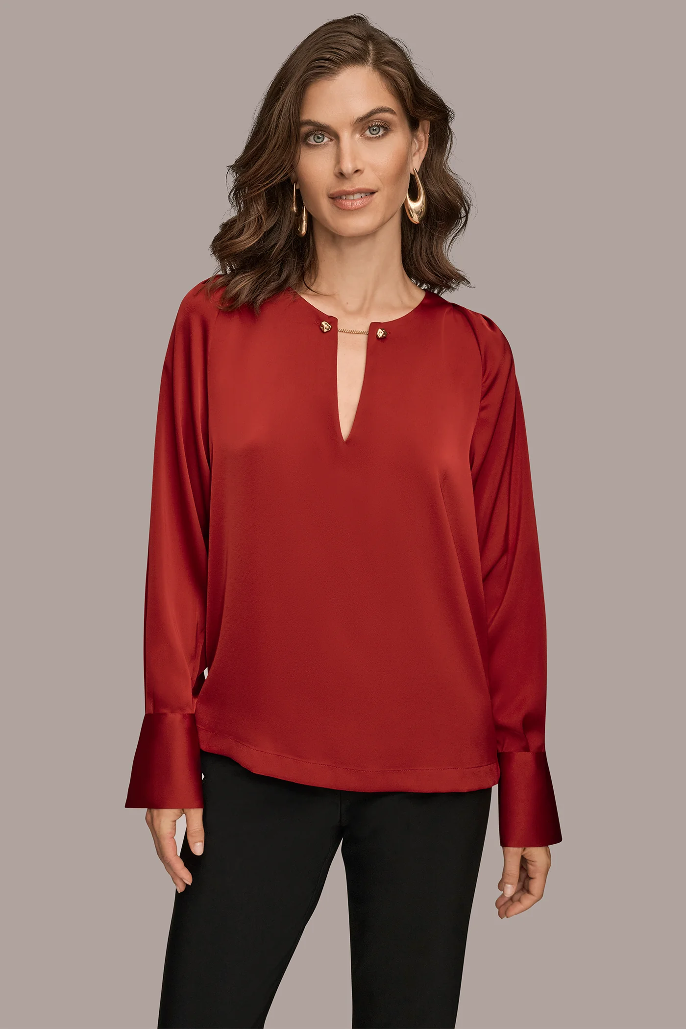 SATIN LONG SLEEVE KEYHOLE TOP - VXVOV