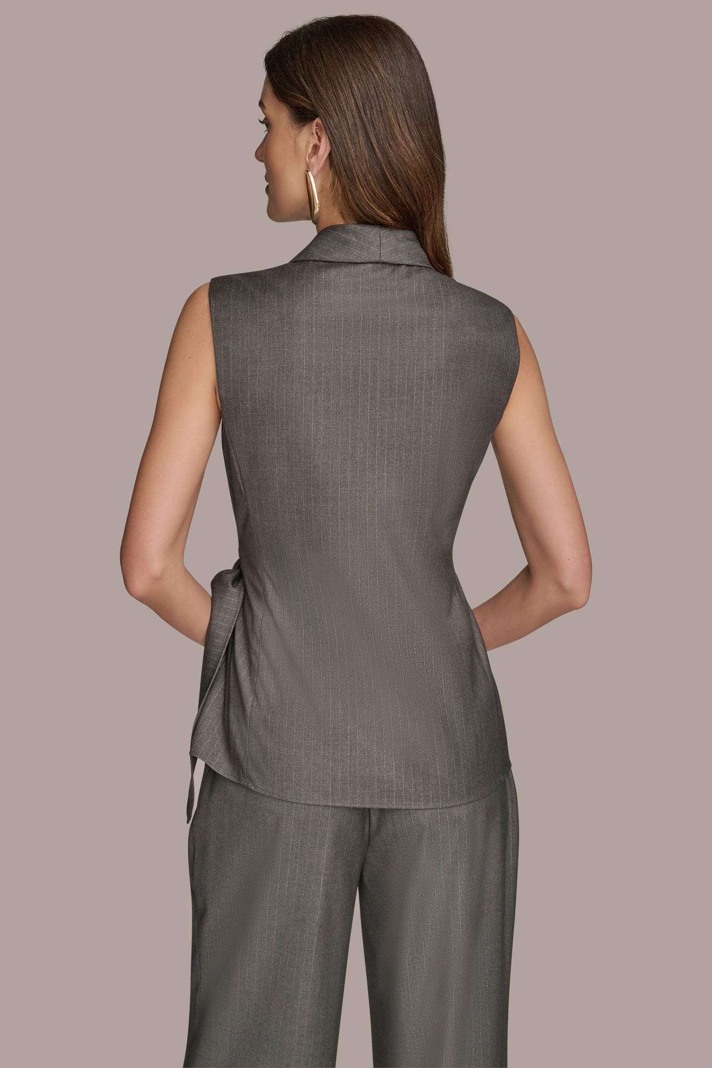 SLEEVELESS PINSTRIPE WRAP VEST - VXVOV