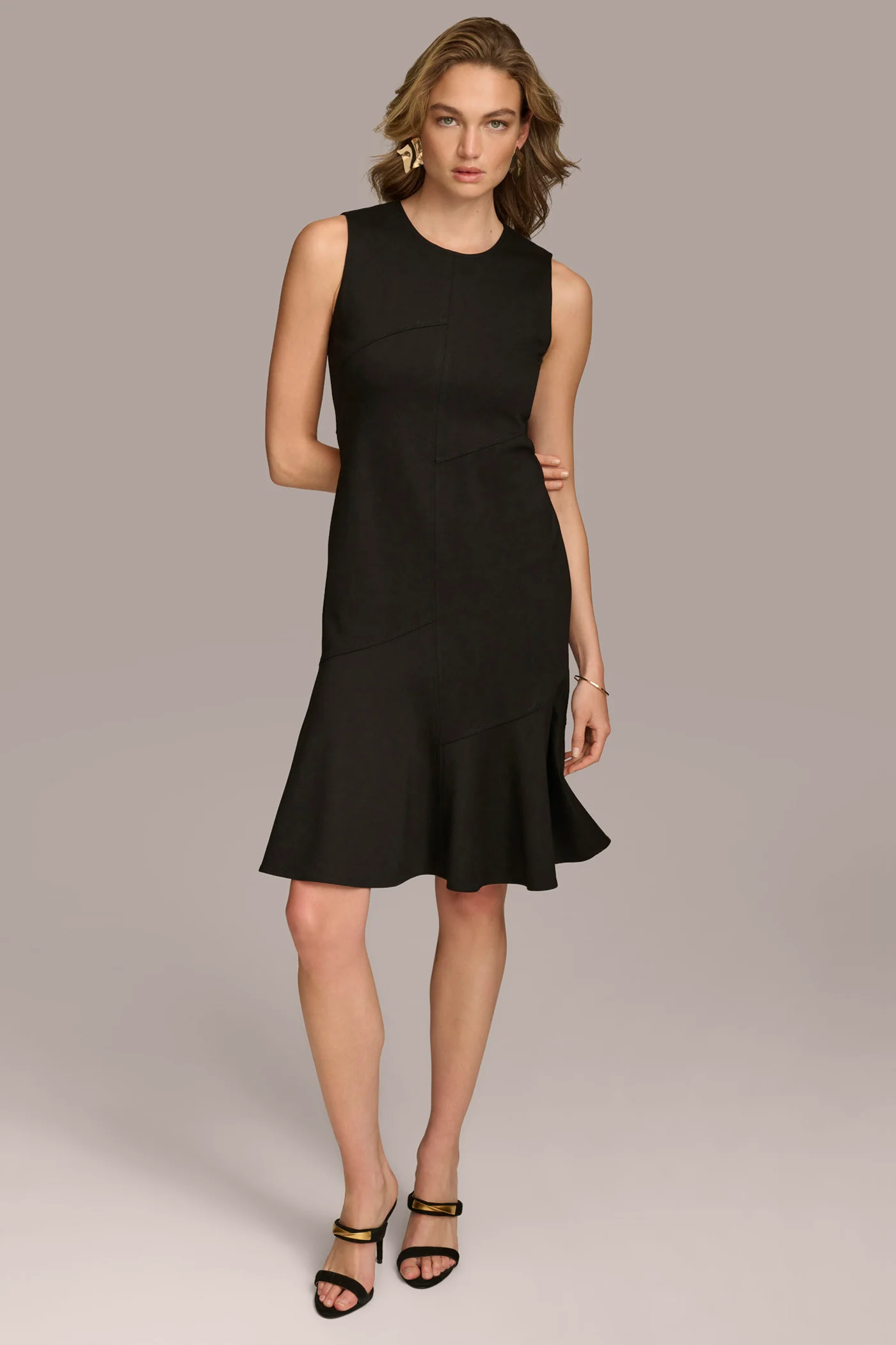 SLEEVELESS CREW-NECK FLOUNCE A-LINE DRESS - VXVOV