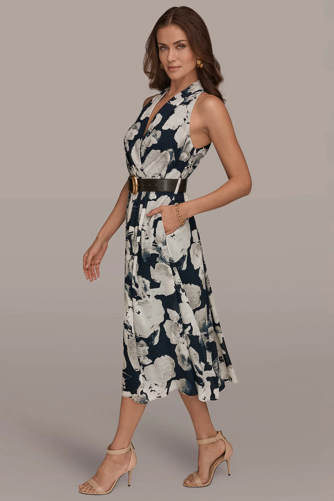 CHIFFON FLORAL MIDI HALTER DRESS - VXVOV