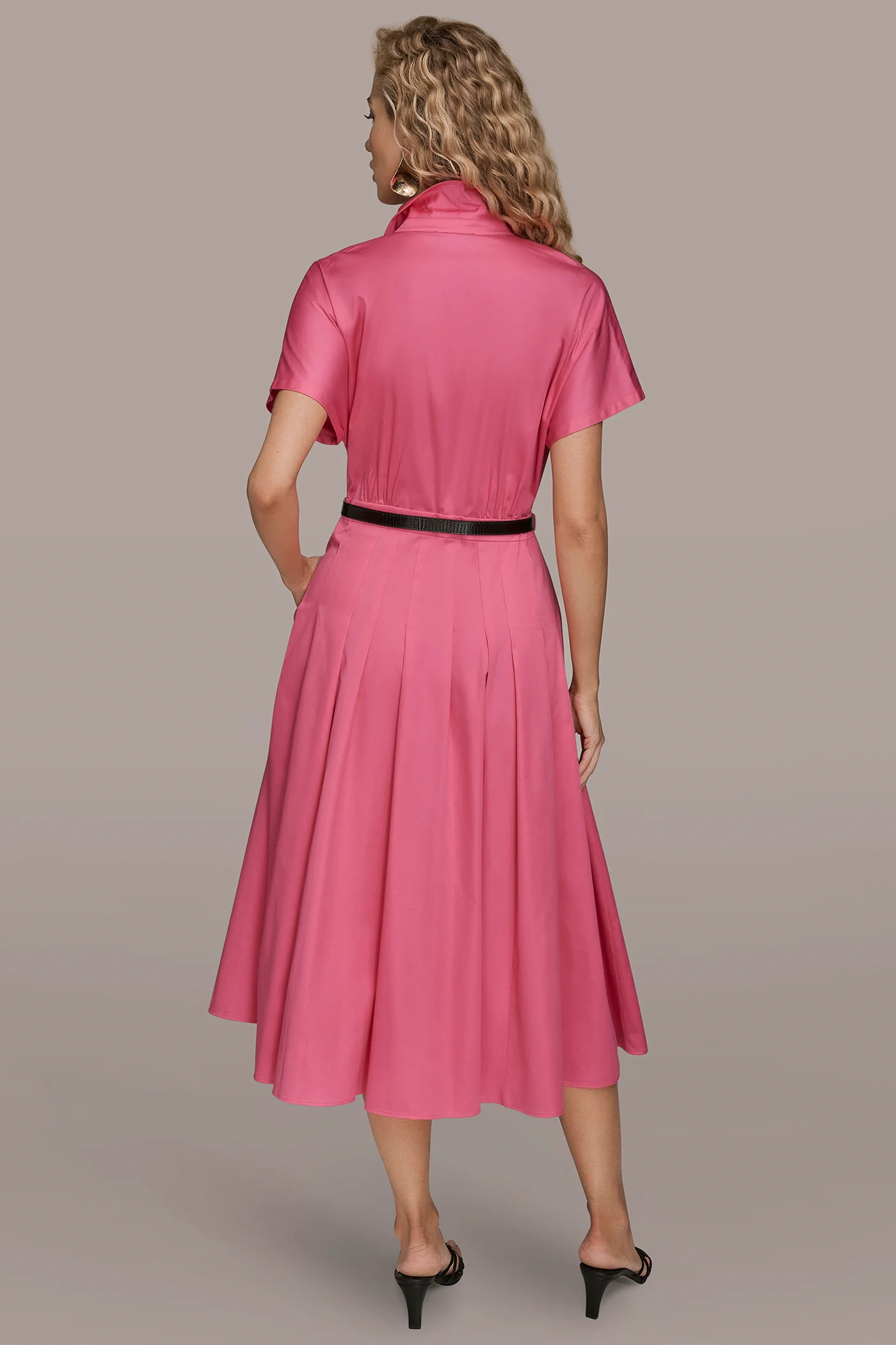 SHORT SLEEVE BUTTON-FRONT SHIRT DRESS - VXVOV