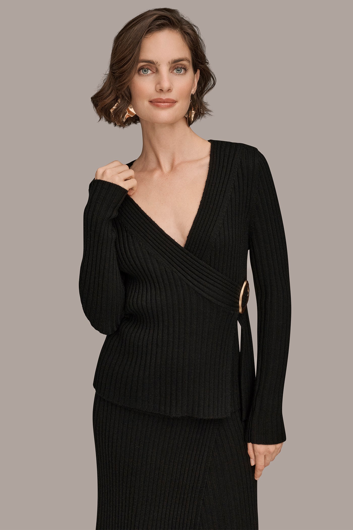 LONG-SLEEVE WRAP V-NECK SWEATER - VXVOV