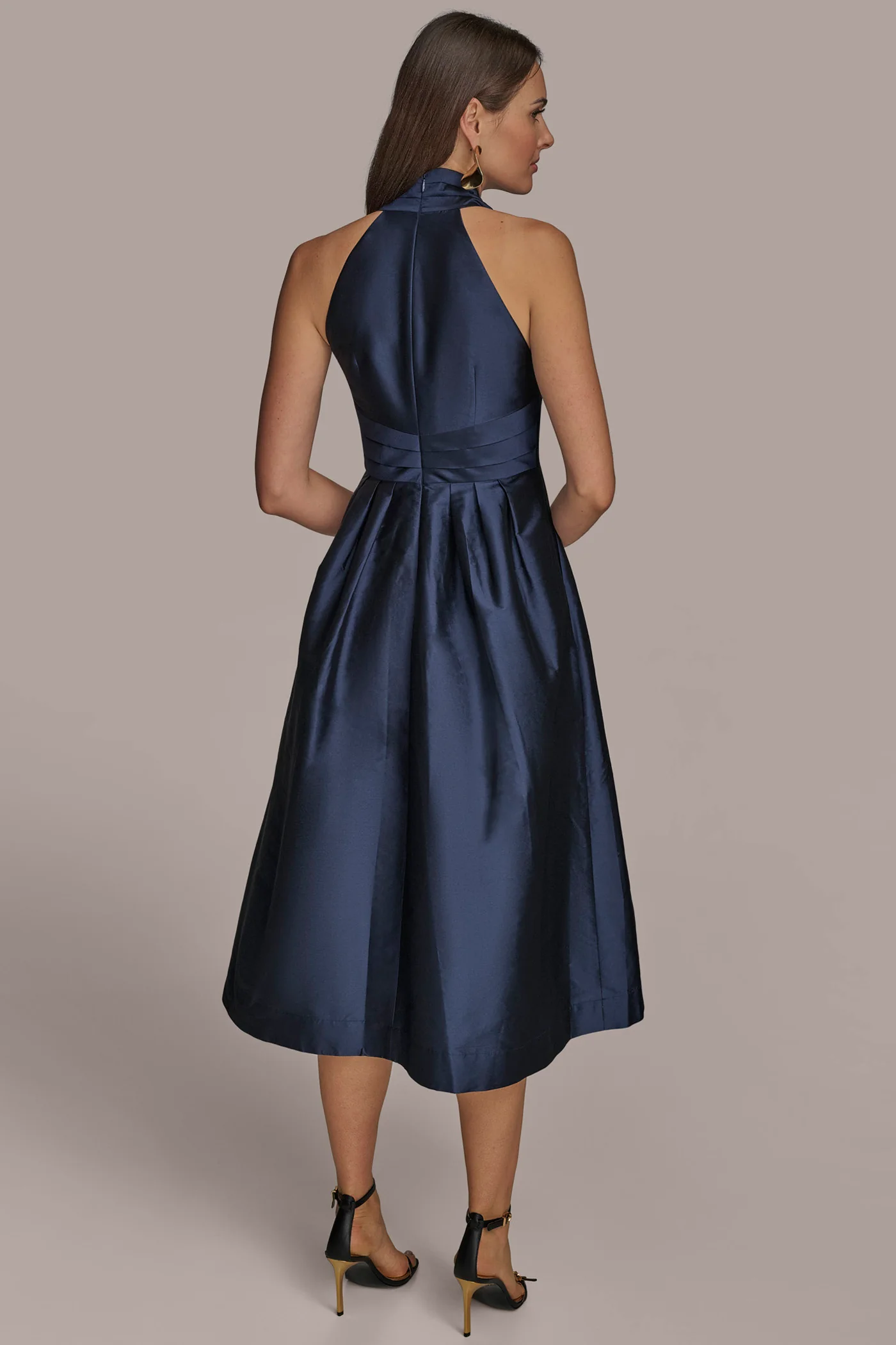SLEEVELESS V-NECK TAFFETA MIDI COCKTAIL DRESS - VXVOV