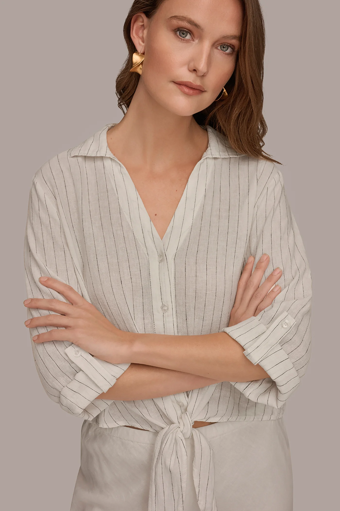 LONG SLEEVE TIE-FRONT BLOUSE - VXVOV