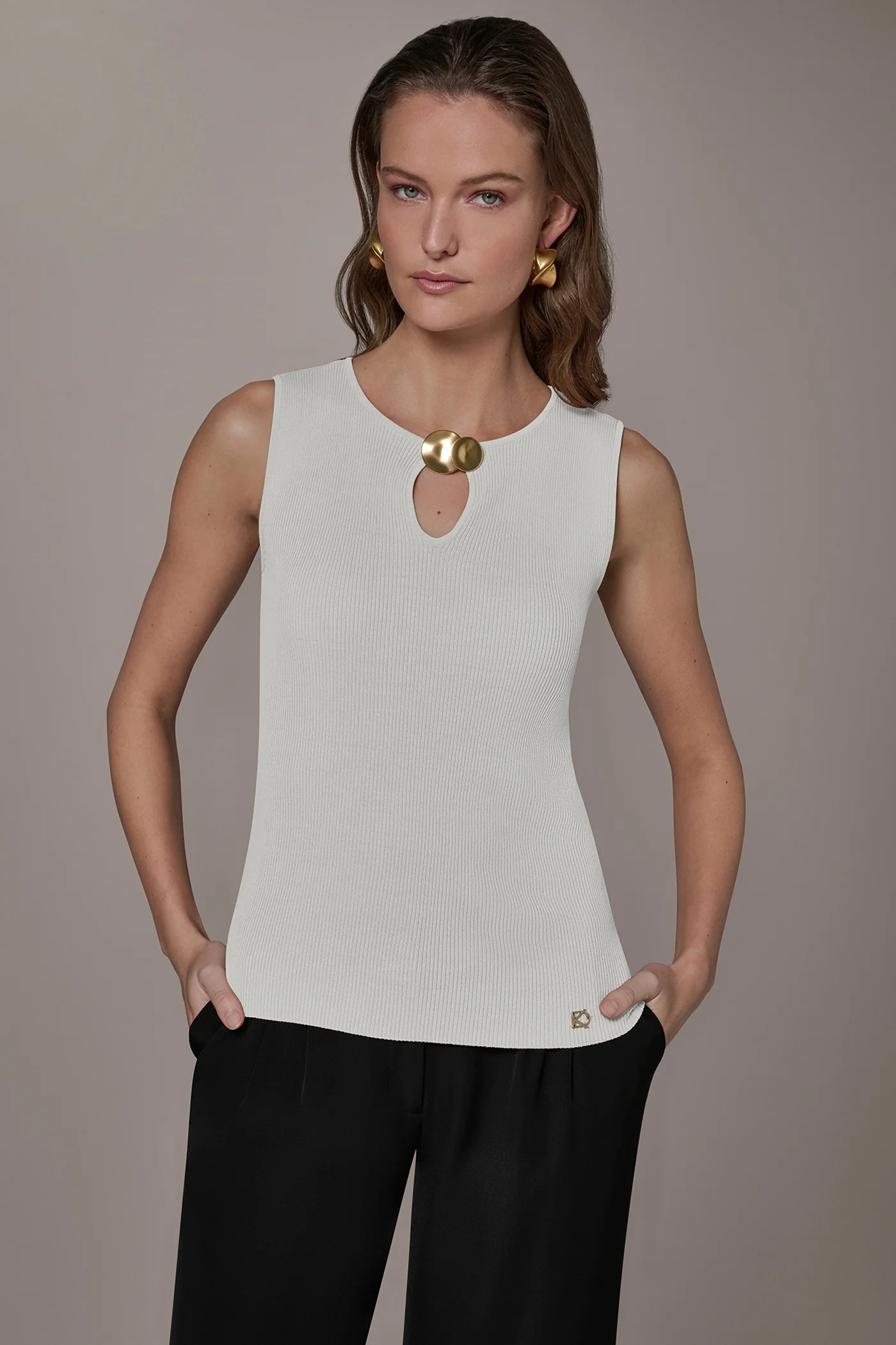 KEYHOLE RIBBED SWEATER TANK - VXVOV