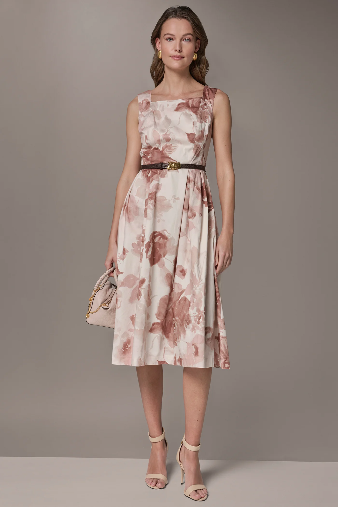 COTTON-SATEEN FLORAL MIDI A-LINE DRESS - VXVOV