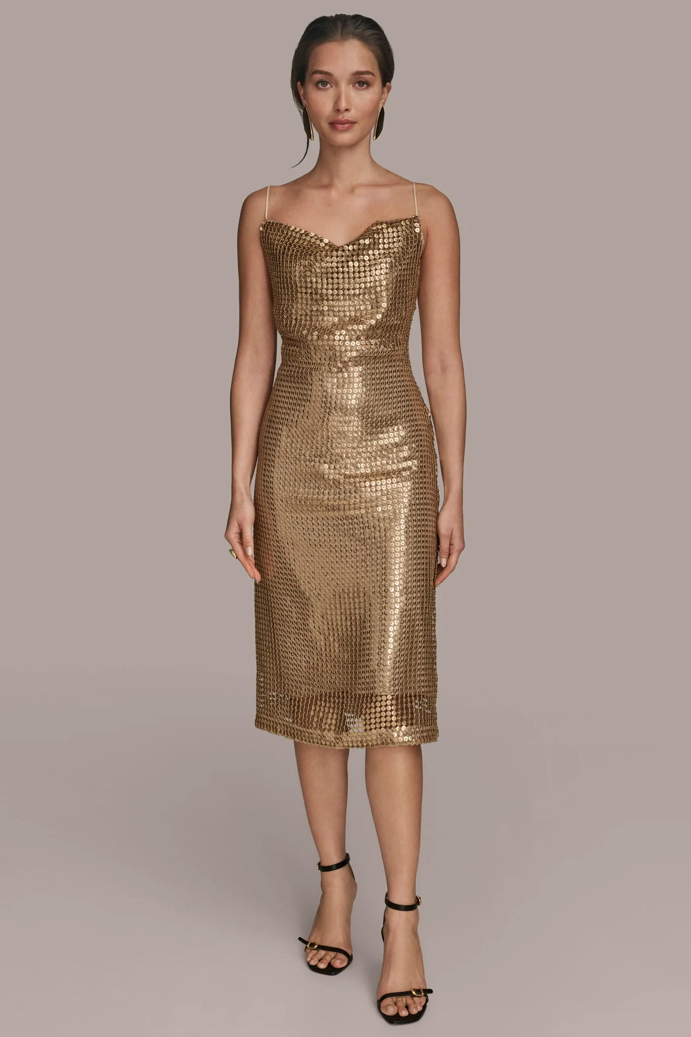 SLEEVELESS COWL-NECK SEQUIN DRESS - VXVOV