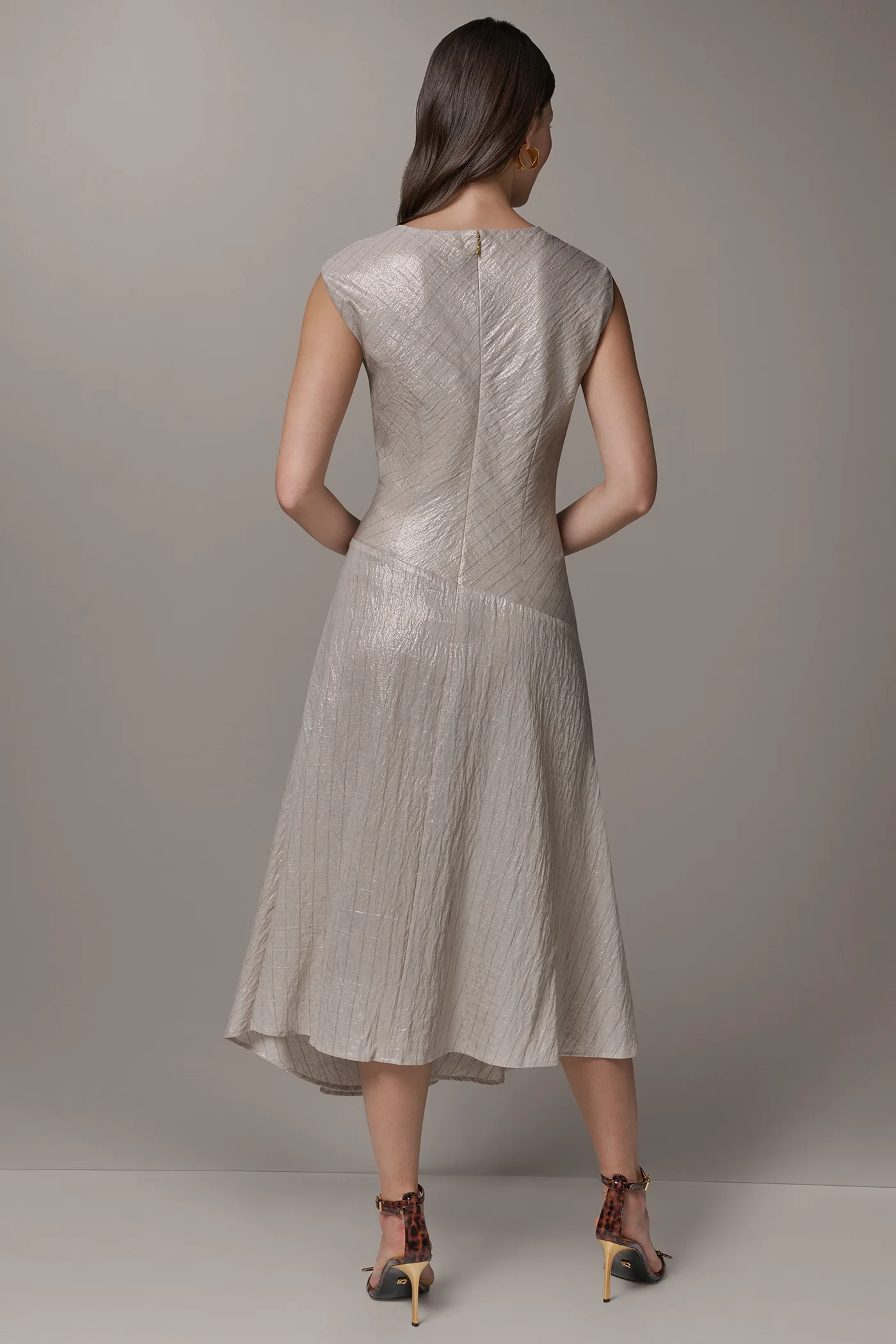 CAP SLEEVE ASYMMETRIC MIDI FIT AND FLARE DRESS - VXVOV