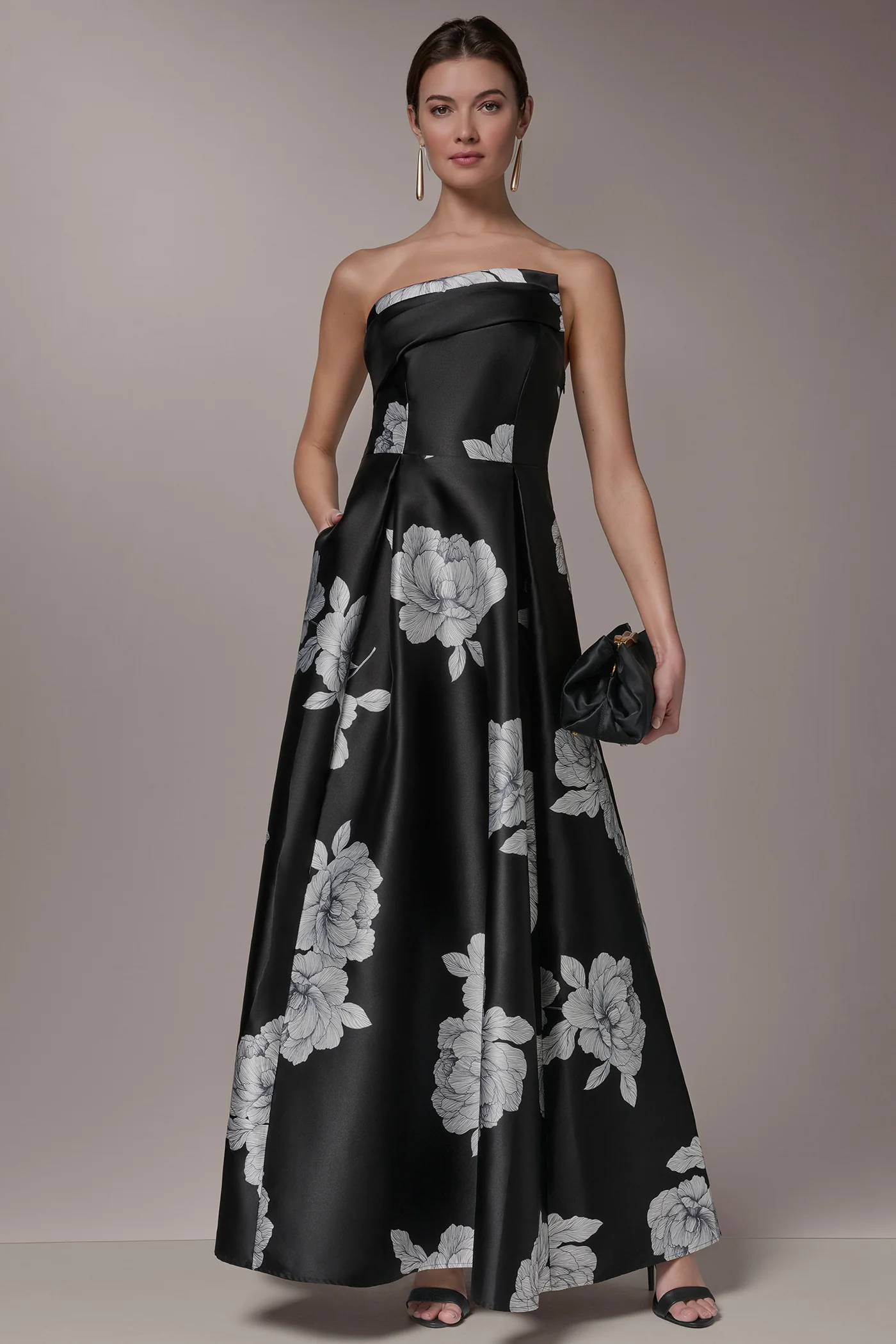 MIKADO FLORAL STRAPLESS BALL GOWN - VXVOV