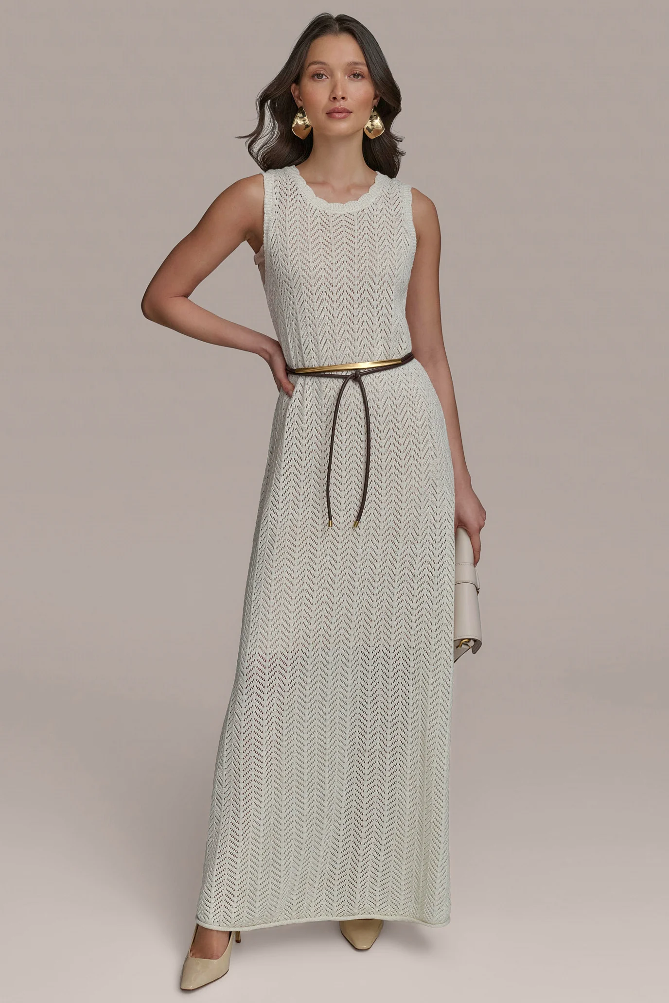 SHIMMER COTTON CROCHET SLEEVELESS MIDI DRESS - VXVOV