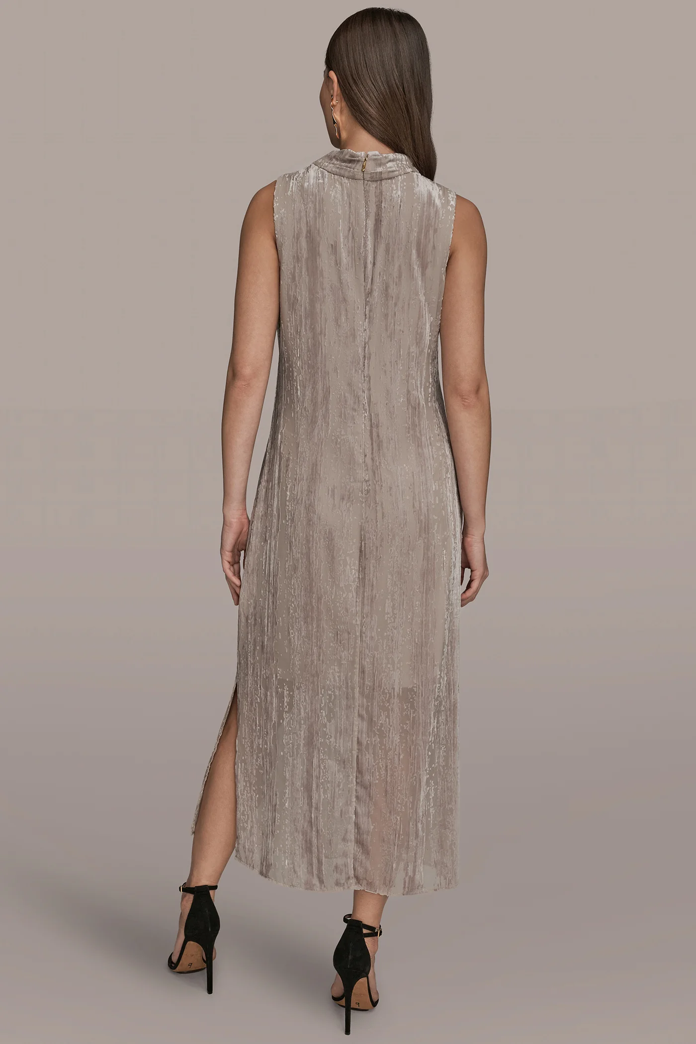 SLEEVELESS COWL-NECK BURNOUT MIDI DRESS - VXVOV