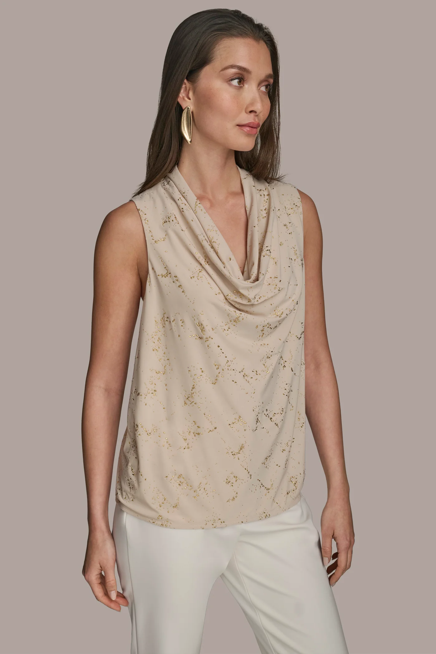EMBELLISHED COWL NECK TOP - VXVOV
