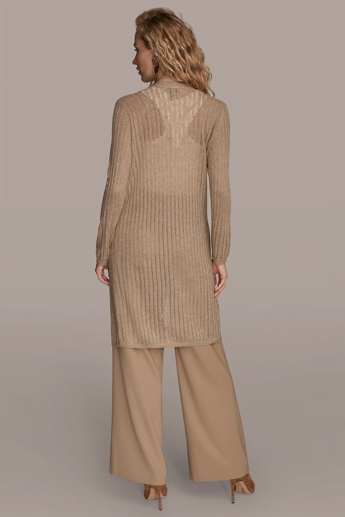 LONG METALLIC RIB-KNIT CARDIGAN - VXVOV