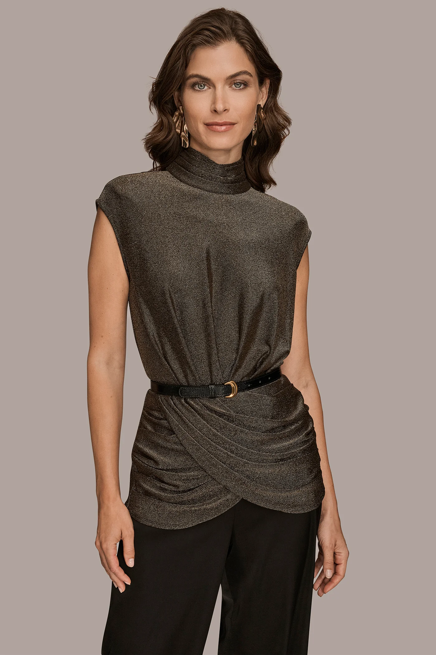 CAP SLEEVE MOCK-NECK METALLIC TOP - VXVOV