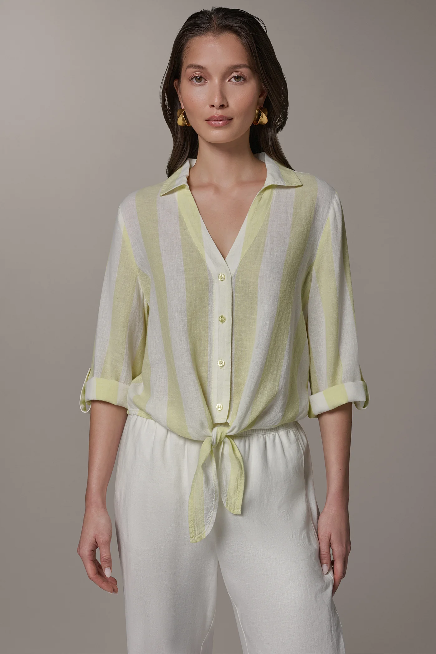 LONG SLEEVE TIE-FRONT BLOUSE - VXVOV