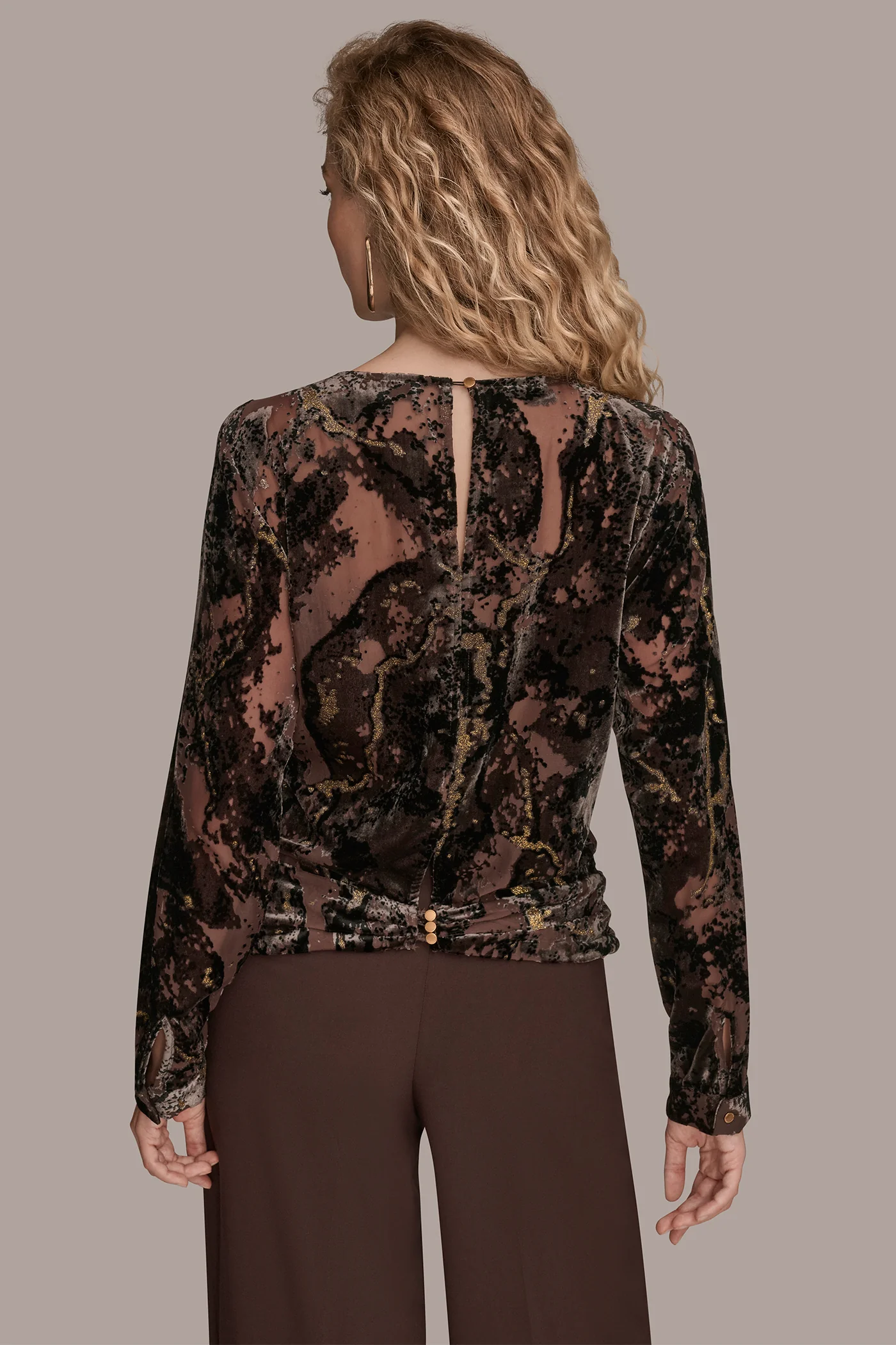 LONG SLEEVE BURNOUT VELVET BLOUSE - VXVOV