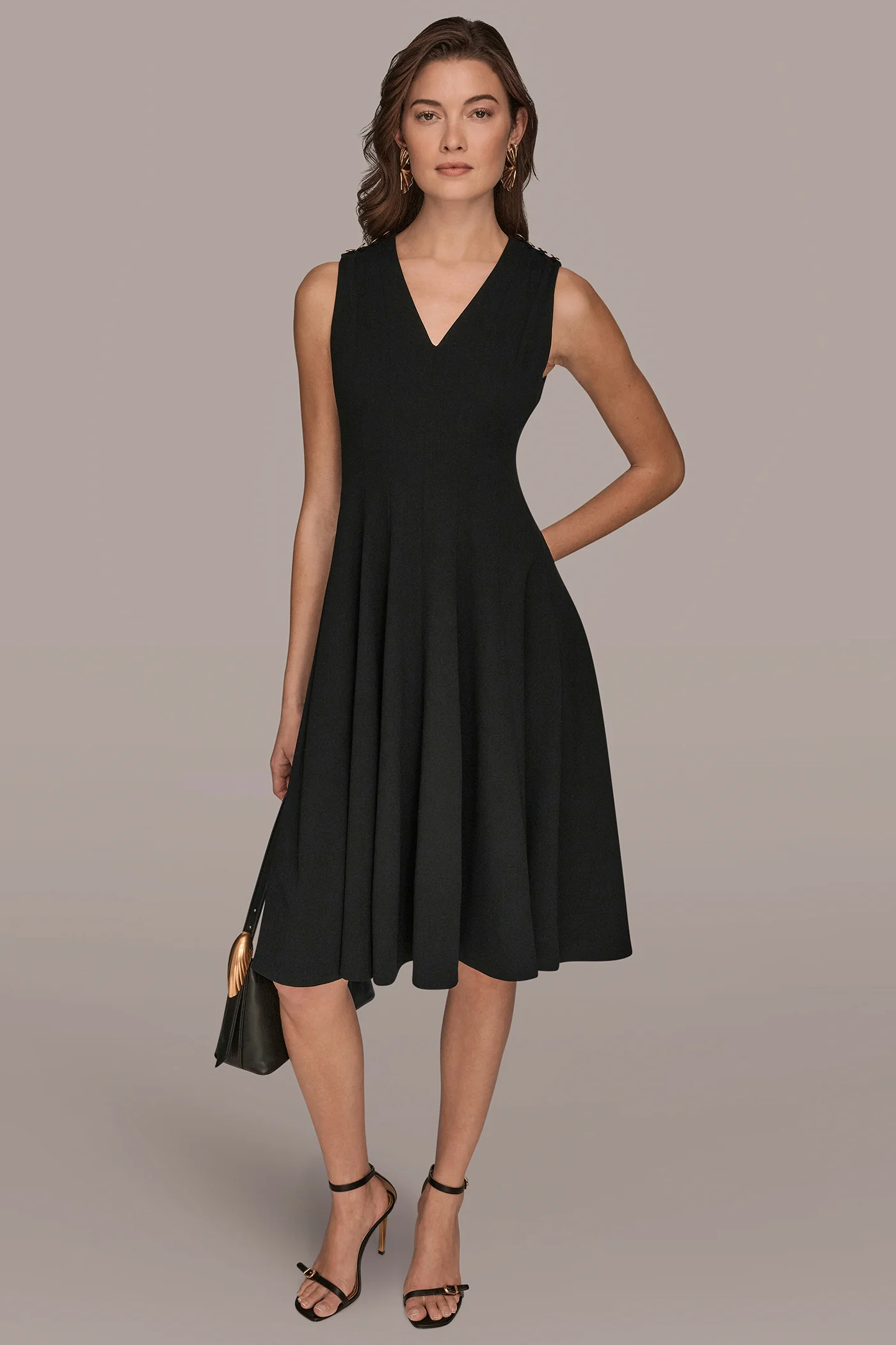 SLEEVELESS BUTTON MIDI FIT AND FLARE DRESS - VXVOV