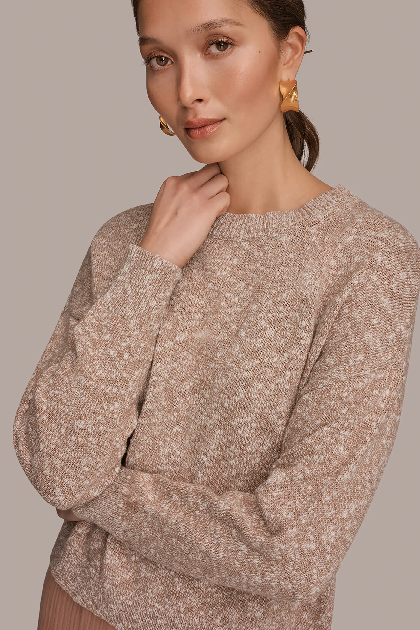 METALLIC COTTON-BLEND LONG SLEEVE SWEATER - VXVOV