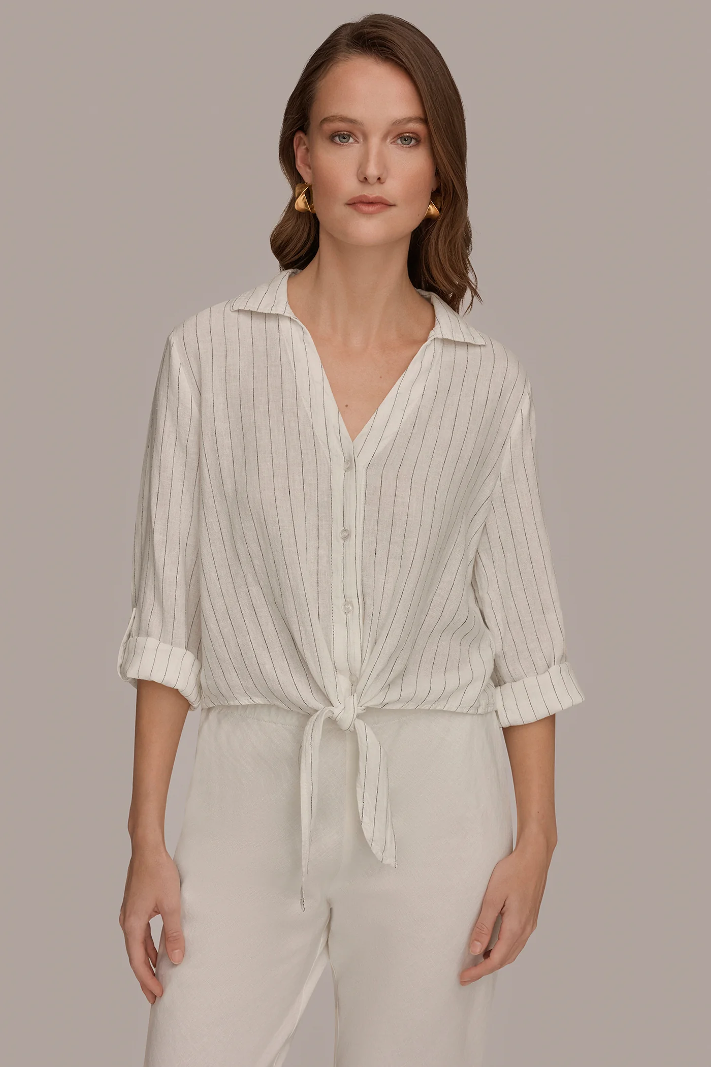 LONG SLEEVE TIE-FRONT BLOUSE - VXVOV