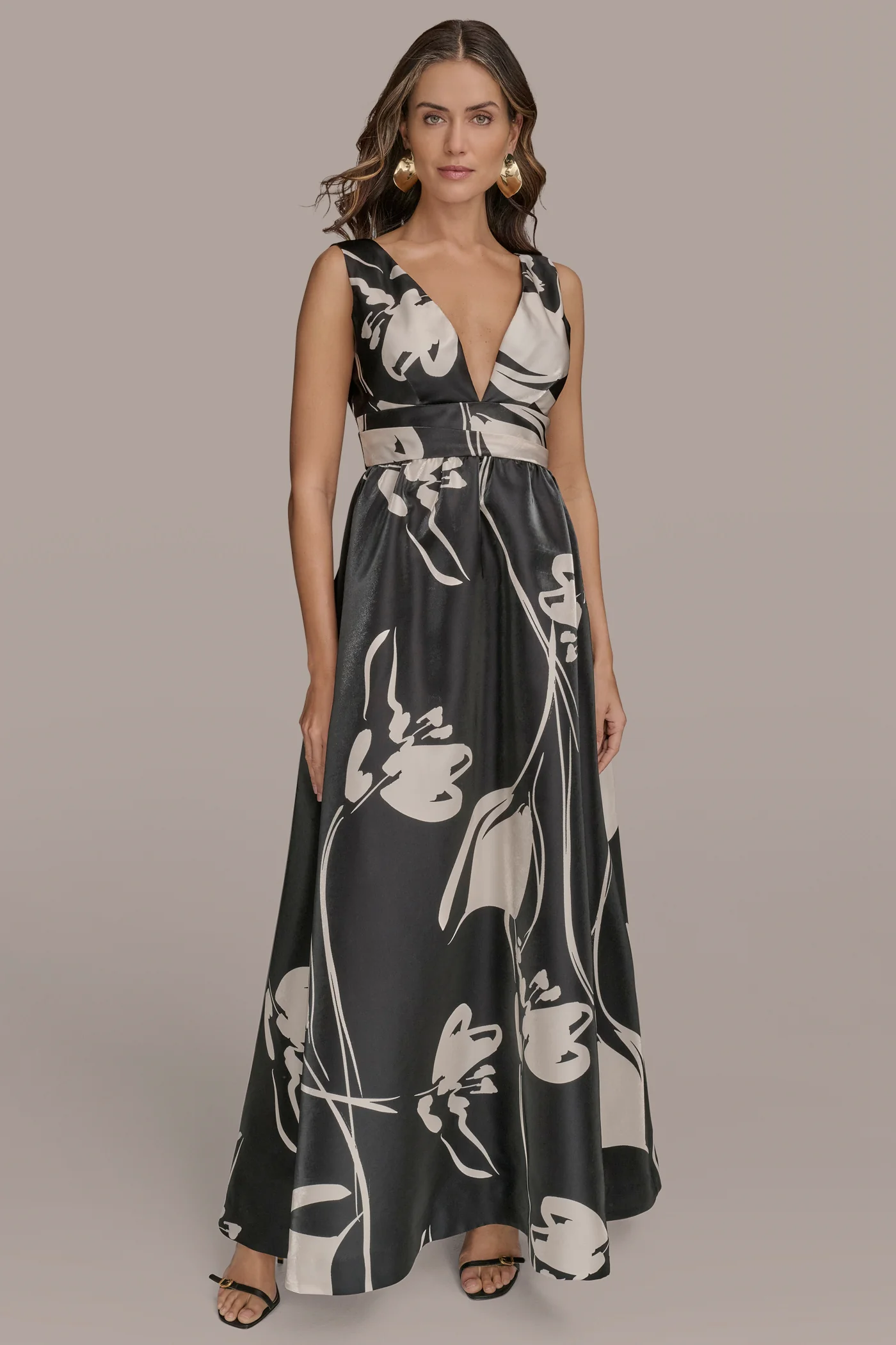 FLORAL SHIMMER MIKADO SLEEVELESS BALL GOWN - VXVOV