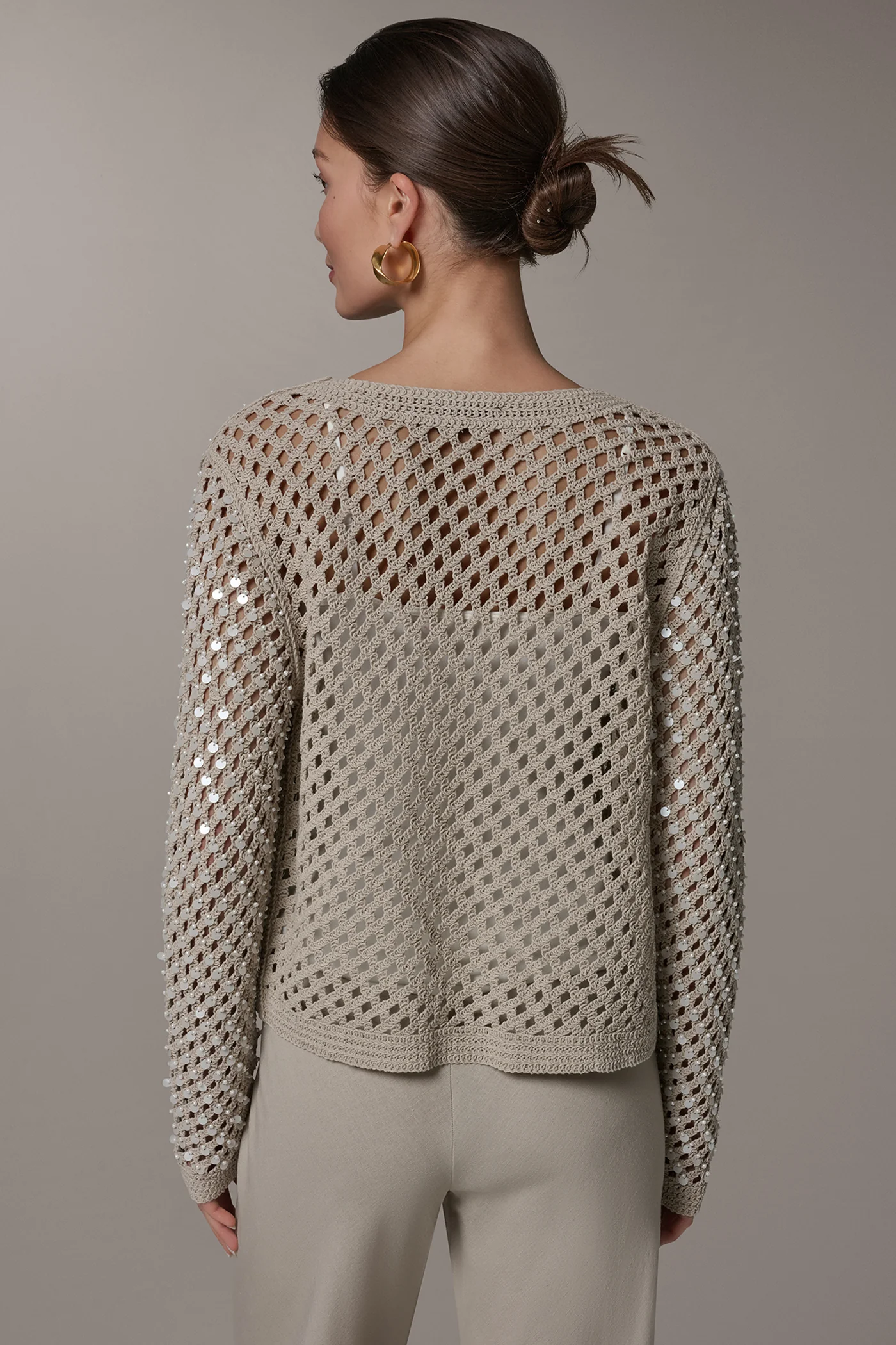 CREW NECK LONG SLEEVE PEARL SWEATER - VXVOV
