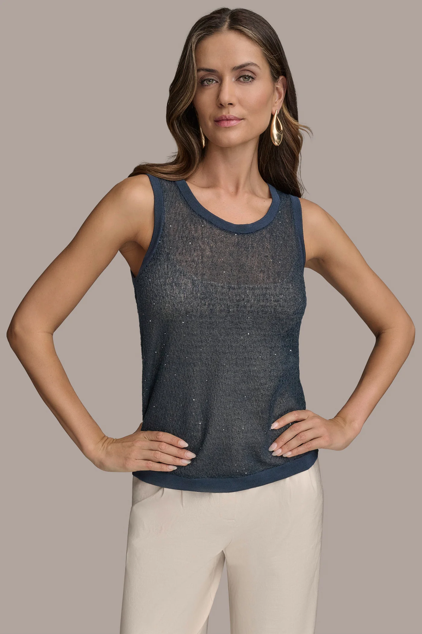 SEQUINED CROCHET KNIT SHELL - VXVOV