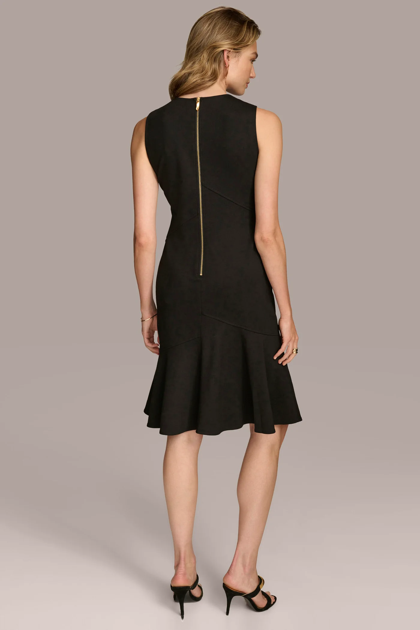 SLEEVELESS CREW-NECK FLOUNCE A-LINE DRESS - VXVOV