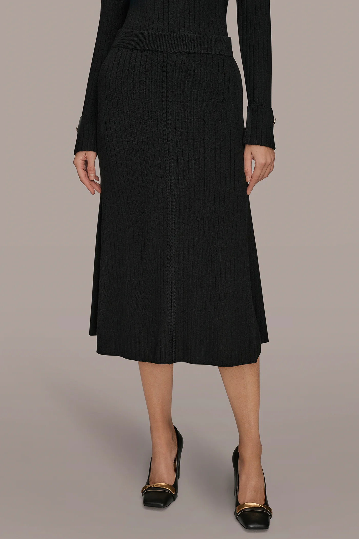 RIBBED SWEATER MIDI A-LINE SKIRT - VXVOV