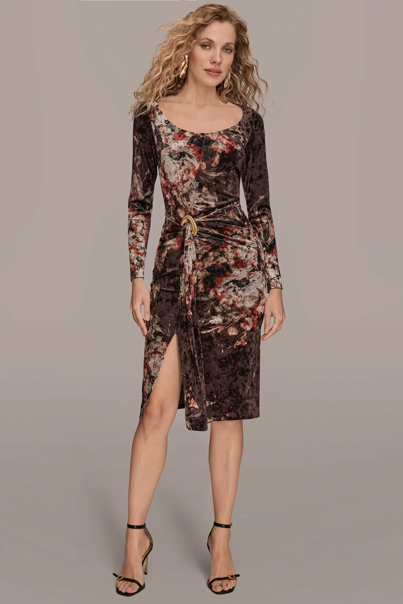 CRUSHED VELVET FLORAL SHEATH DRESS - VXVOV