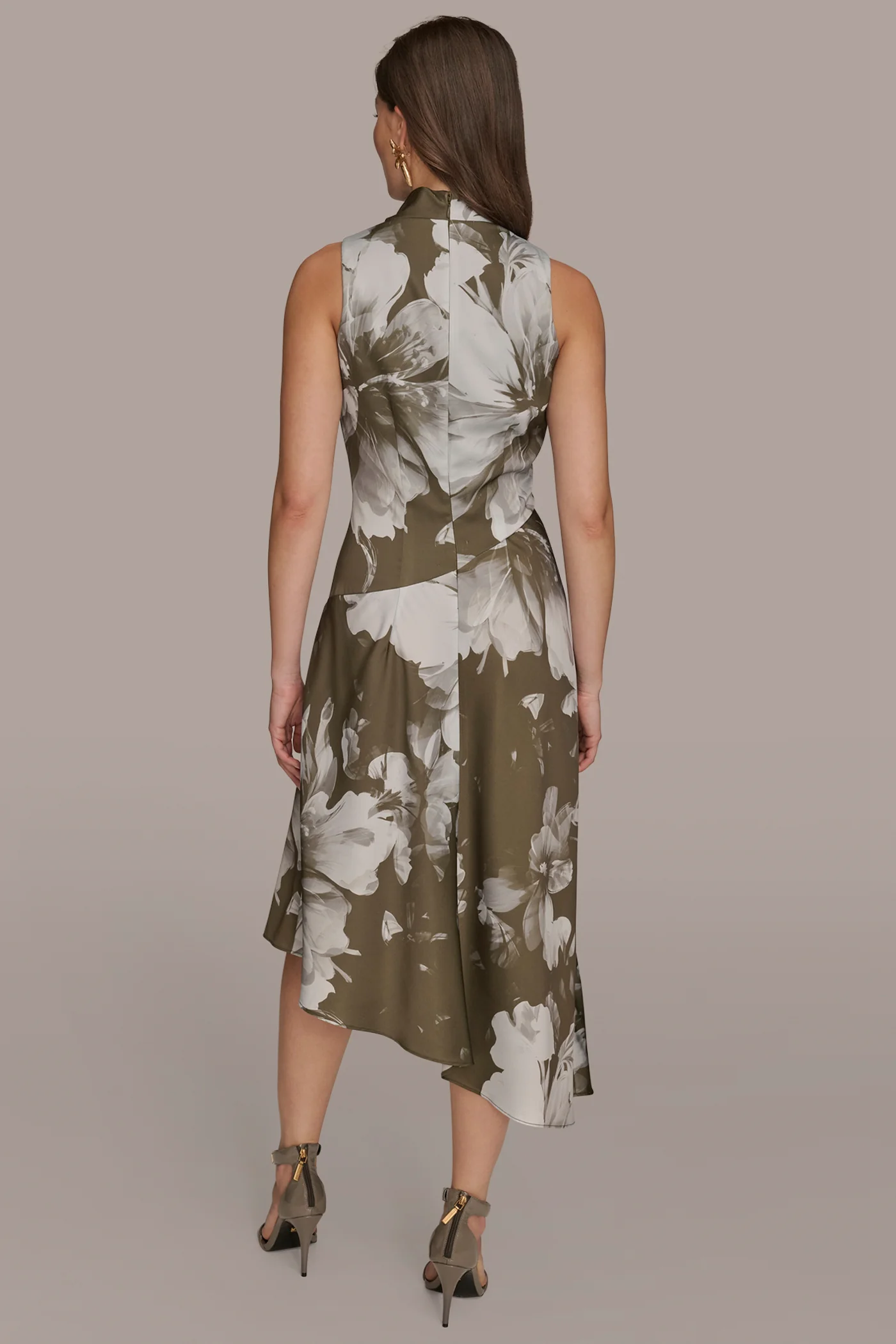 SATIN FLORAL ASYMMETRIC MIDI DRESS - VXVOV
