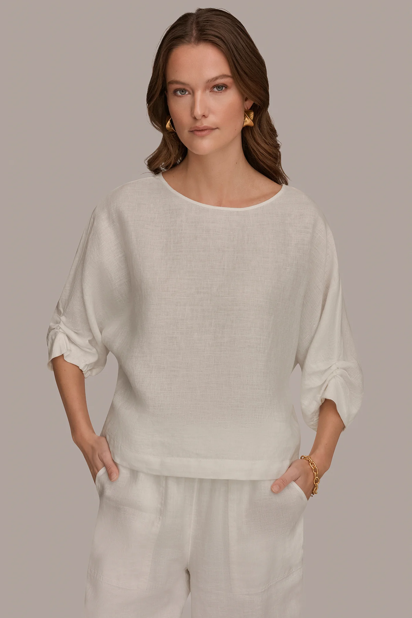 LINEN TWIST CUFF SLEEVE BLOUSE - VXVOV