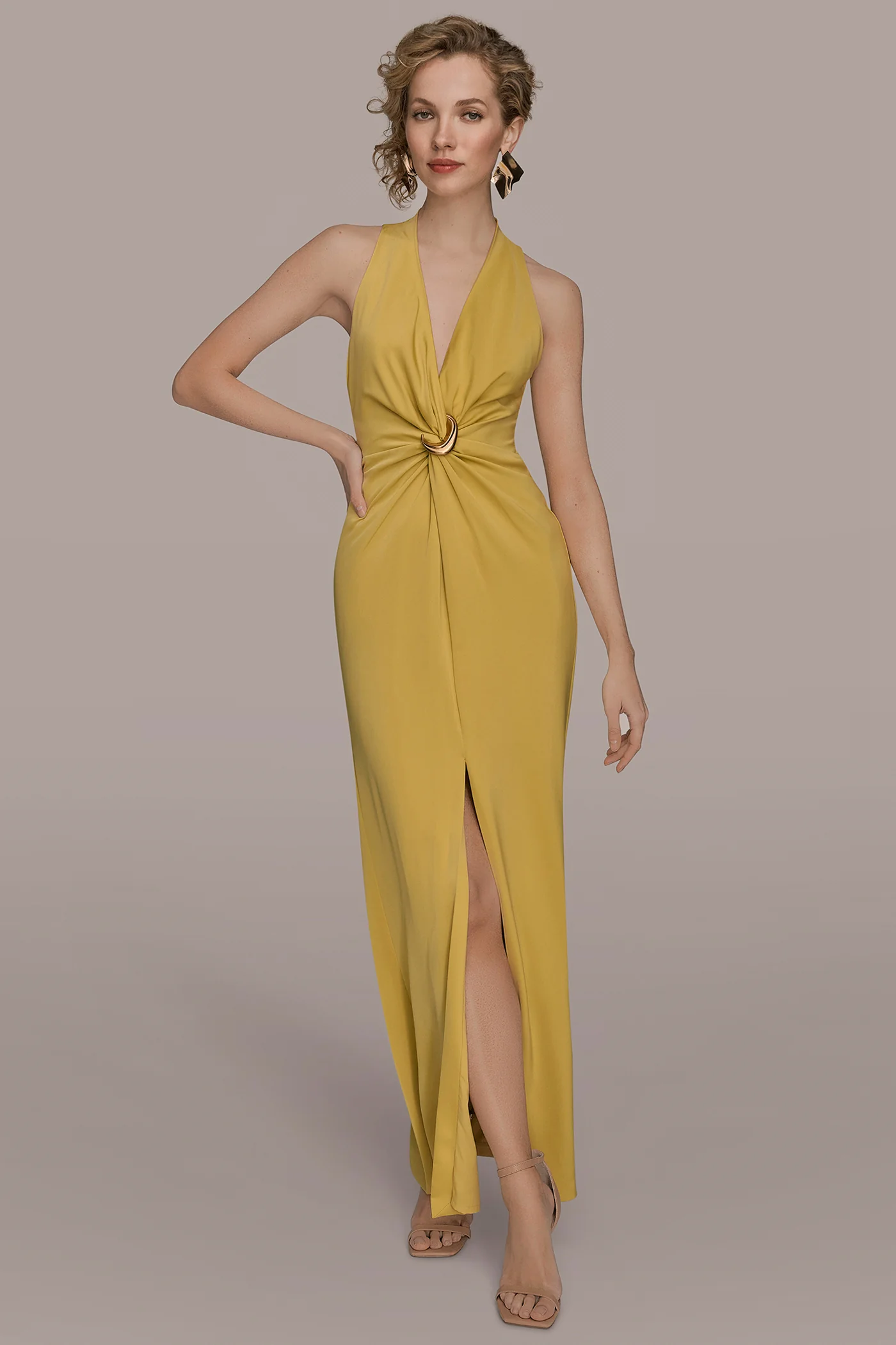 SLEEVELESS V-NECK TWIST SPLIT-FRONT GOWN - VXVOV
