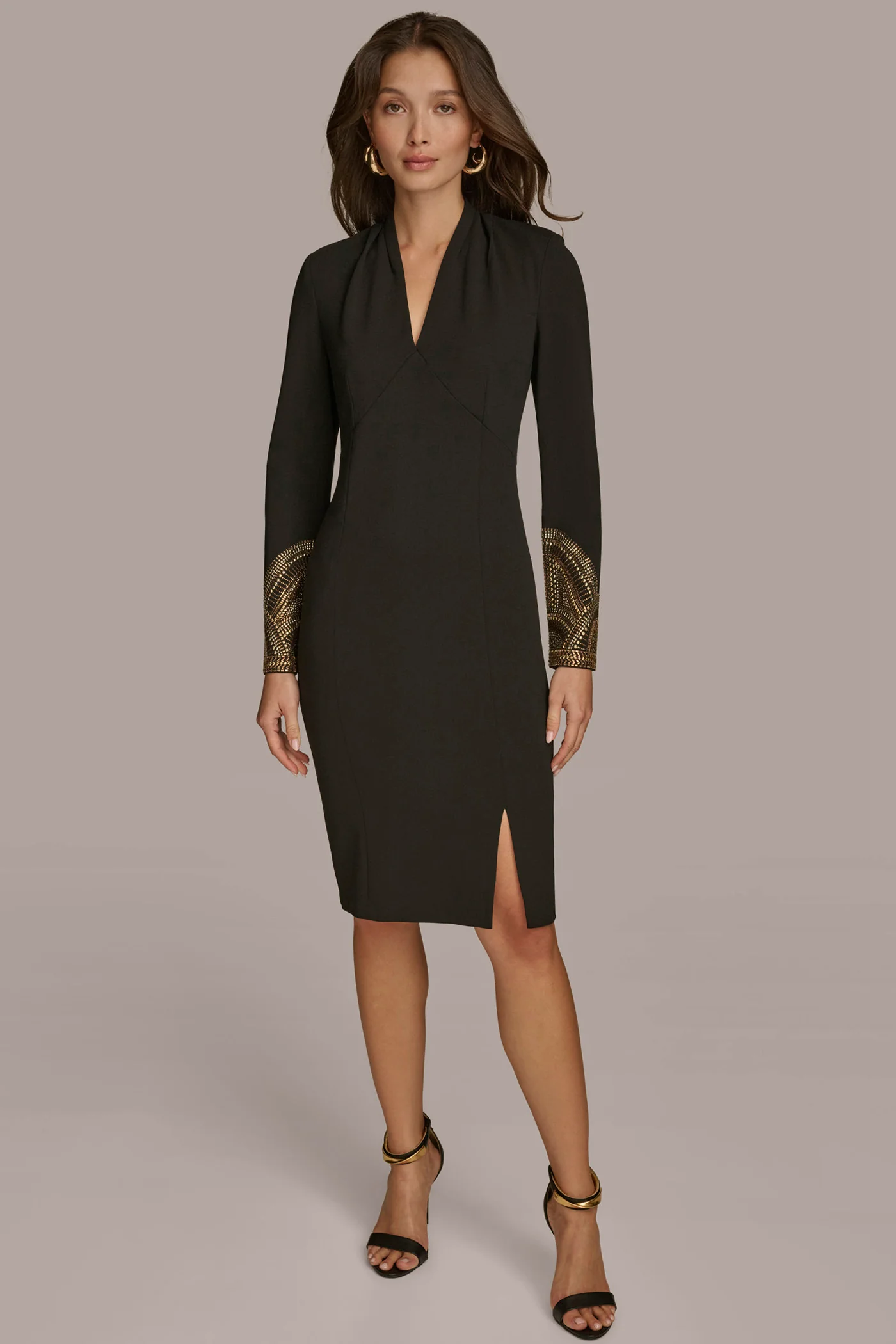LONG SLEEVE V-NECK SHEATH DRESS - VXVOV