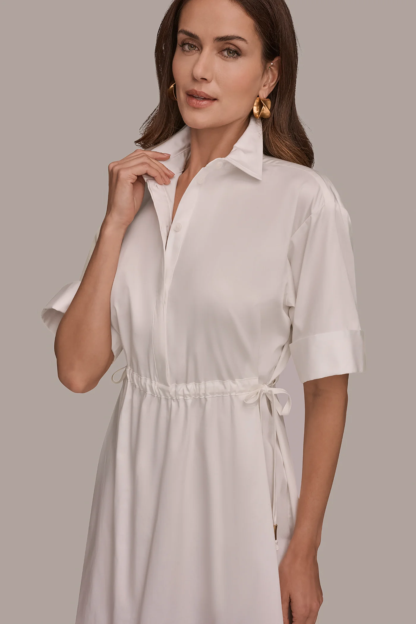 COTTON-SATEEN DRAWSTRING SHIRT DRESS - VXVOV