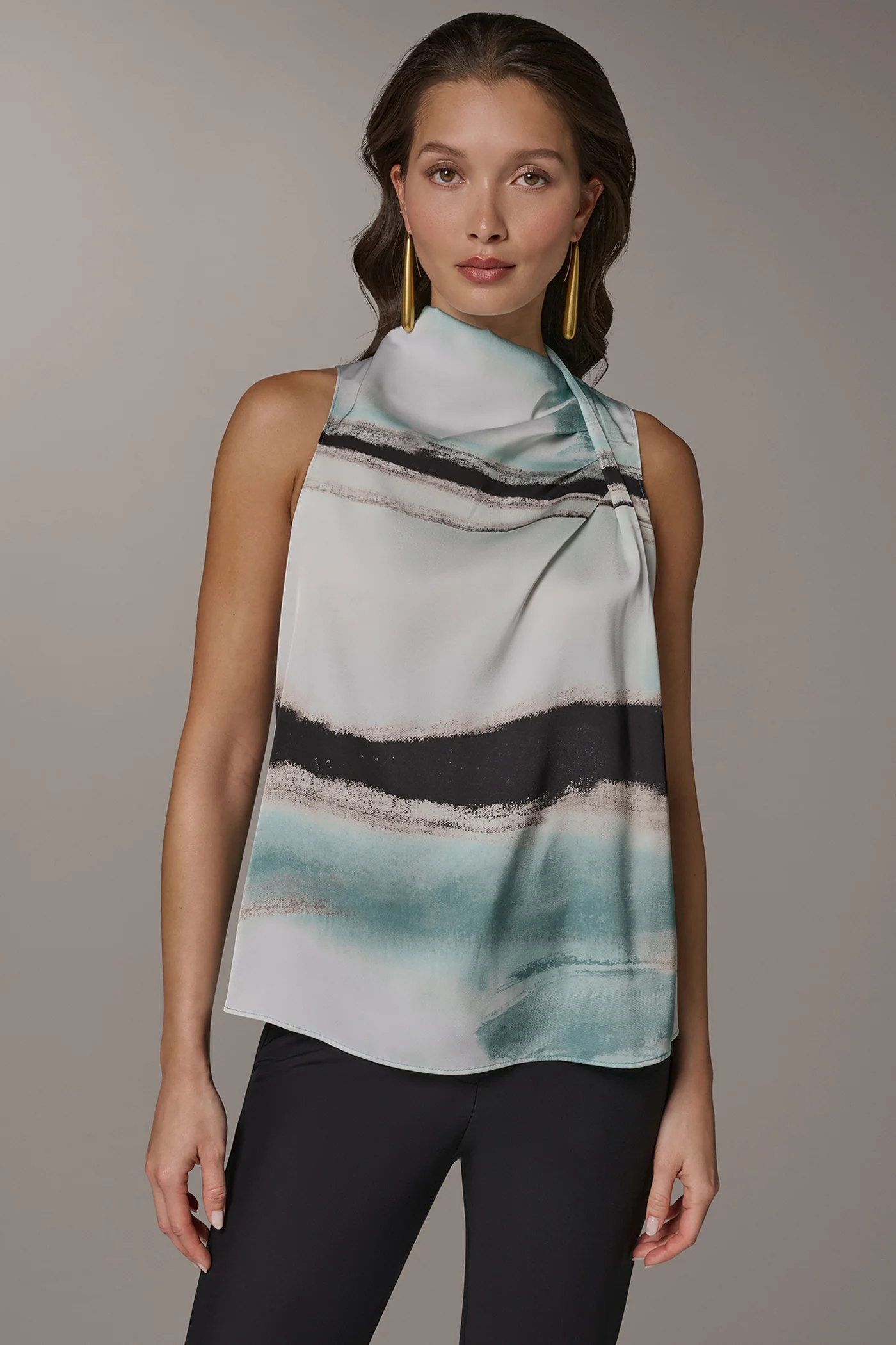 STRIPED DRAPE TWIST SHOULDER BLOUSE - VXVOV