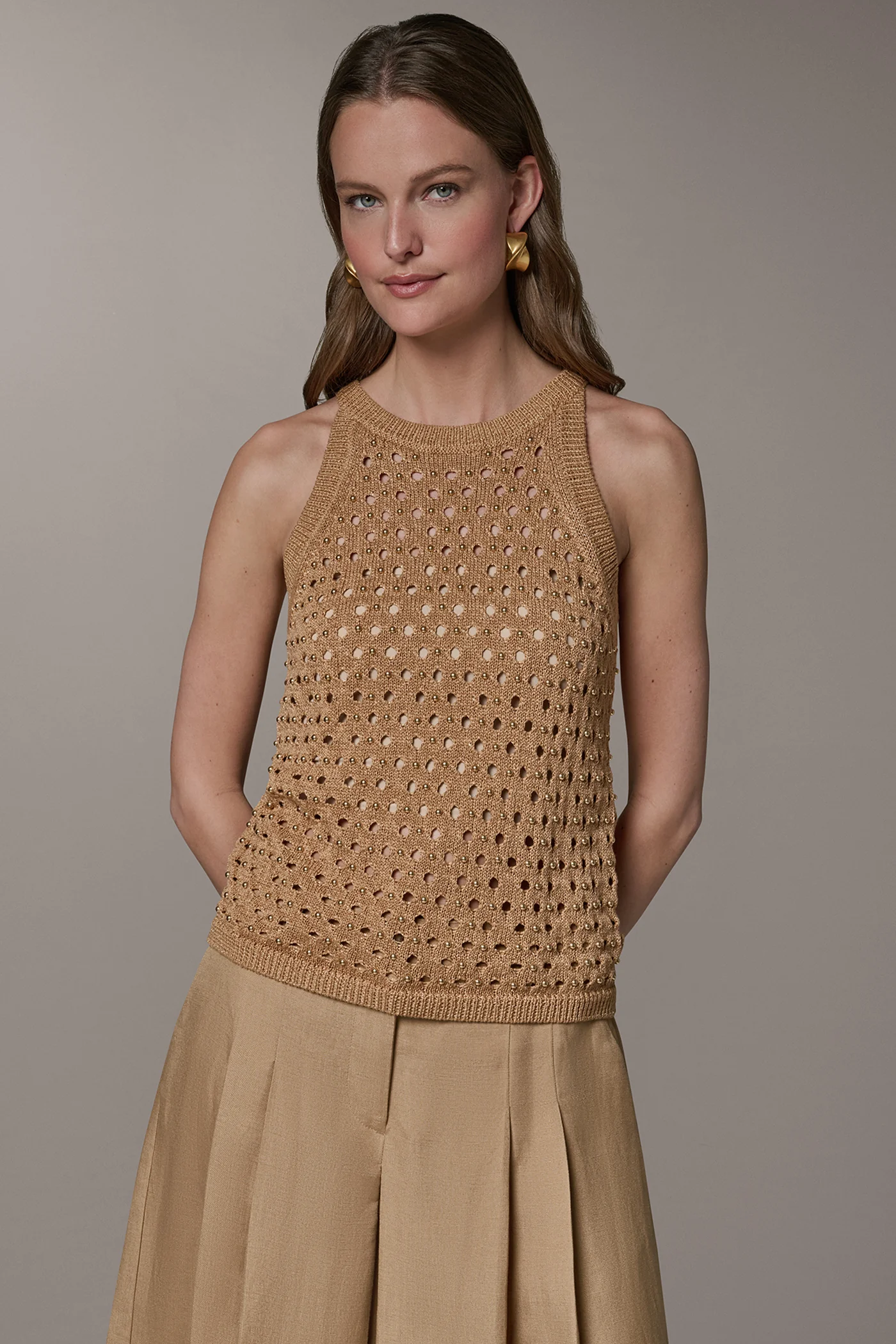 OPEN-STITCH HALTER SWEATER TANK - VXVOV