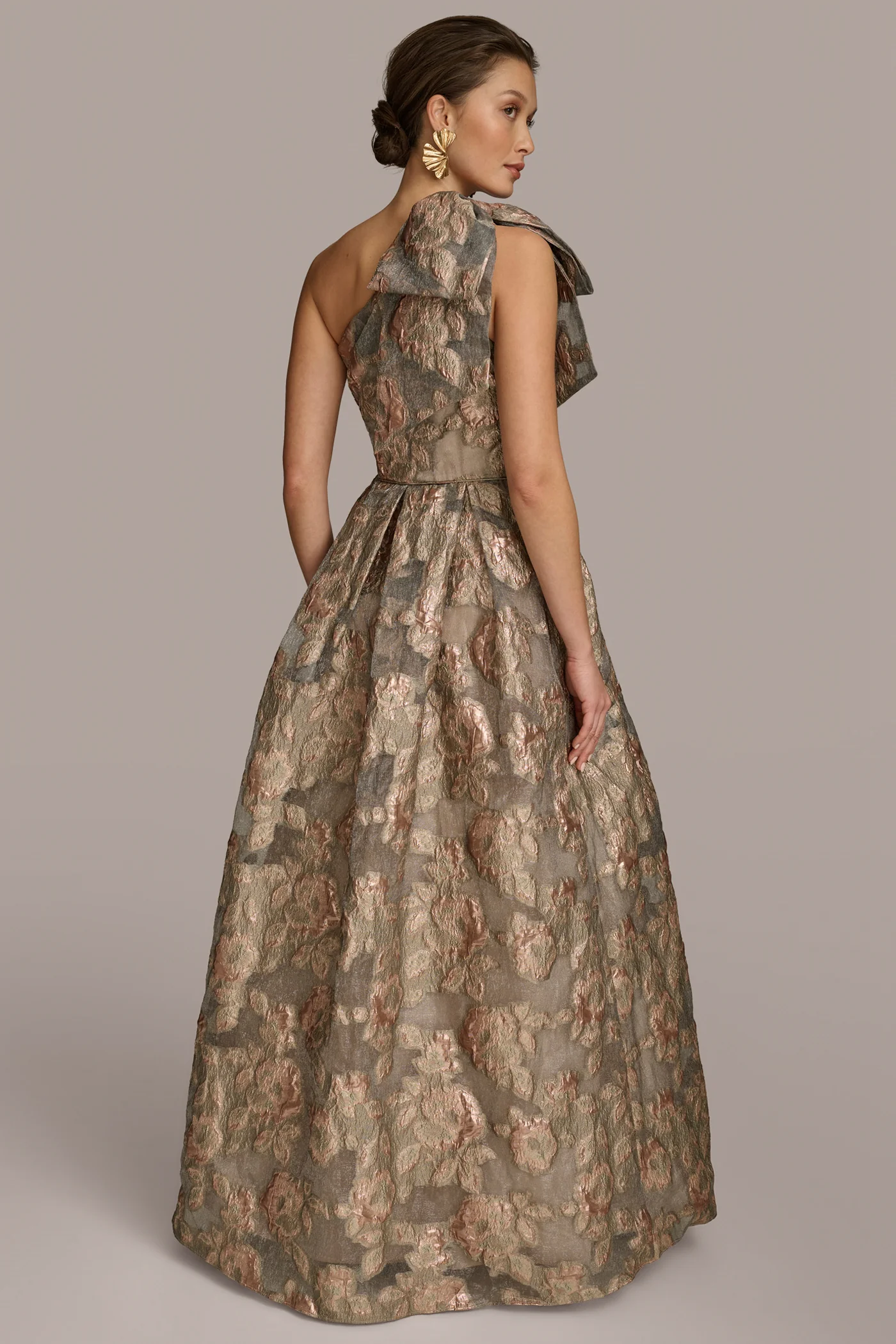 FLORAL JACQUARD ONE-SHOULDER BALL GOWN - VXVOV
